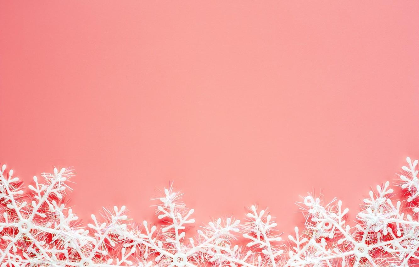 1340x850 Wallpaper winter, snowflakes, background, pink, Christmas, pink, Desktop