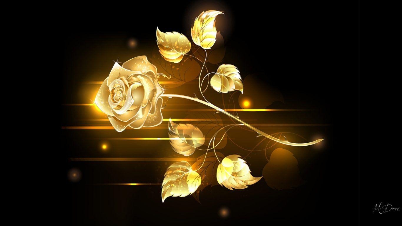 1370x770 Flowers: Golden Rose Flowers Jewel Shine Gold Glow Floral Lights, Desktop