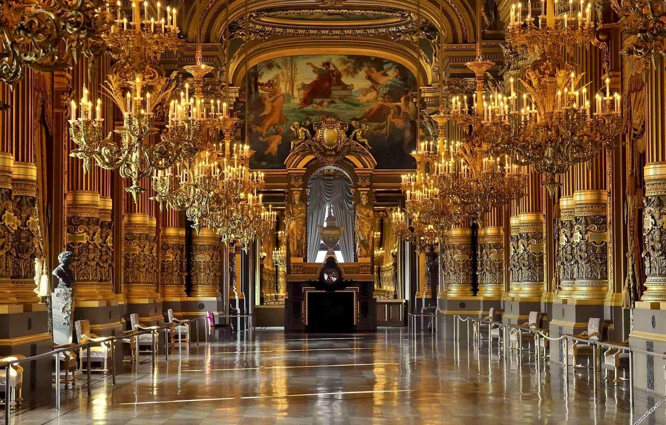 1340x850 Wallpaper old, castle, gold, France, beauty, columns, fireplace, marble, Palace, Chambord image for desktop, section интерьер, Desktop