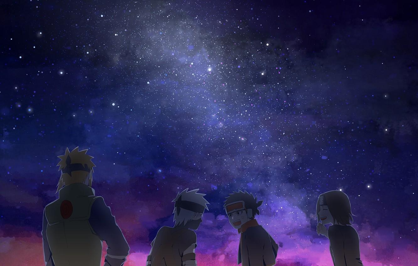 1340x850 Wallpaper the sky, stars, night, star, the milky way, Naruto, night, night sky, Hatake Kakashi, Nohara Rin, Obito Uchiha, by Logll image for desktop, section арт, Desktop