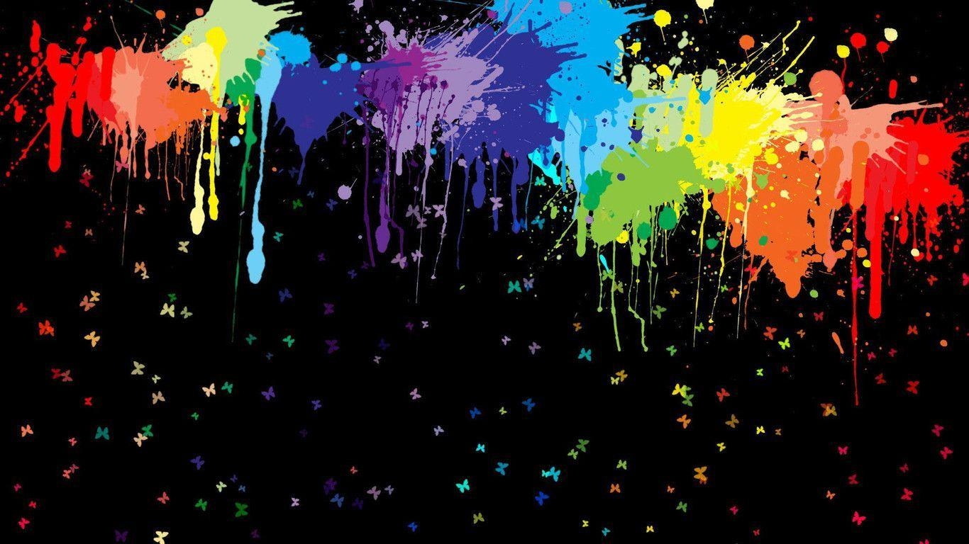 1370x770 Rainbow Paint Splatter White Background, Desktop