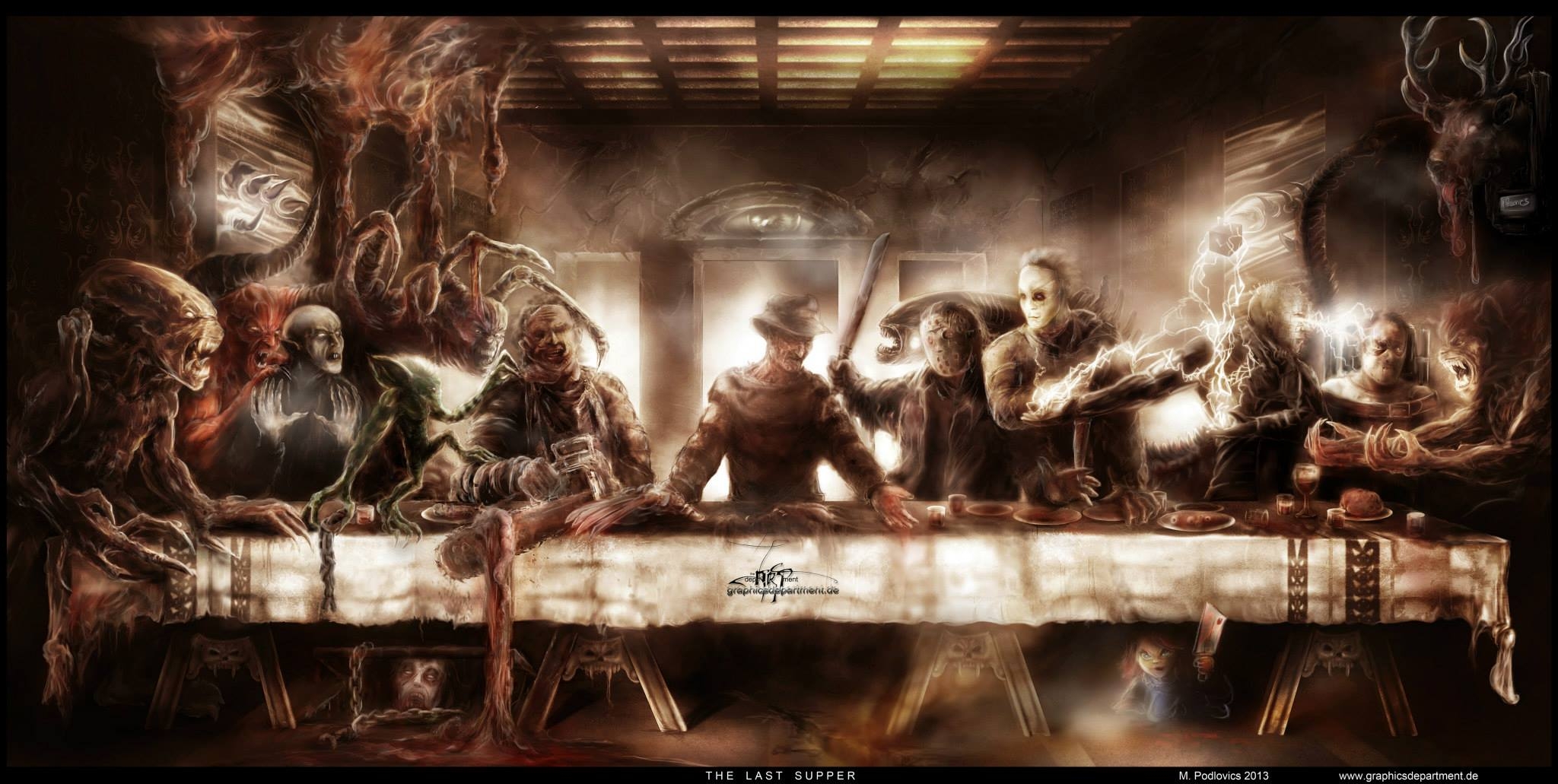 2050x1040 Free download Mind Blowing Horror Icon Last Supper Poster HorrorMoviesca [] for your Desktop, Mobile & Tablet. Explore Last Supper Wallpaper. The Lord's Supper Wallpaper, Star Wars Last Supper, Desktop