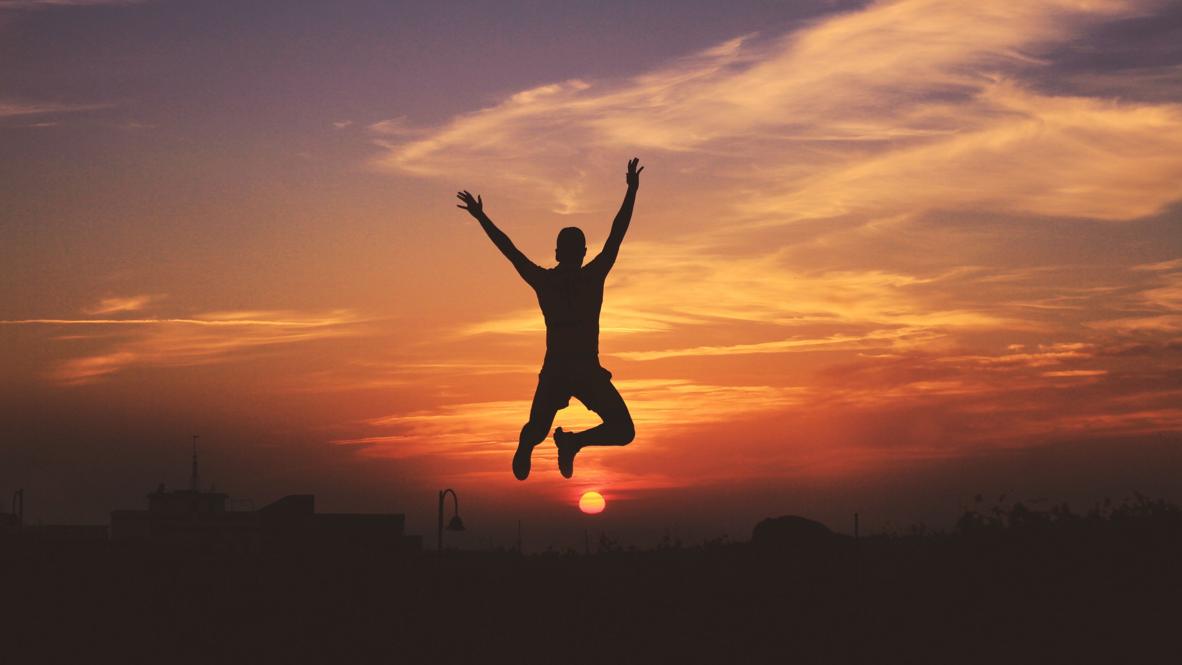 3840x2160 Wallpaper 4k man, silhouette, jump, sky, sunset 4k jump, Man, Desktop