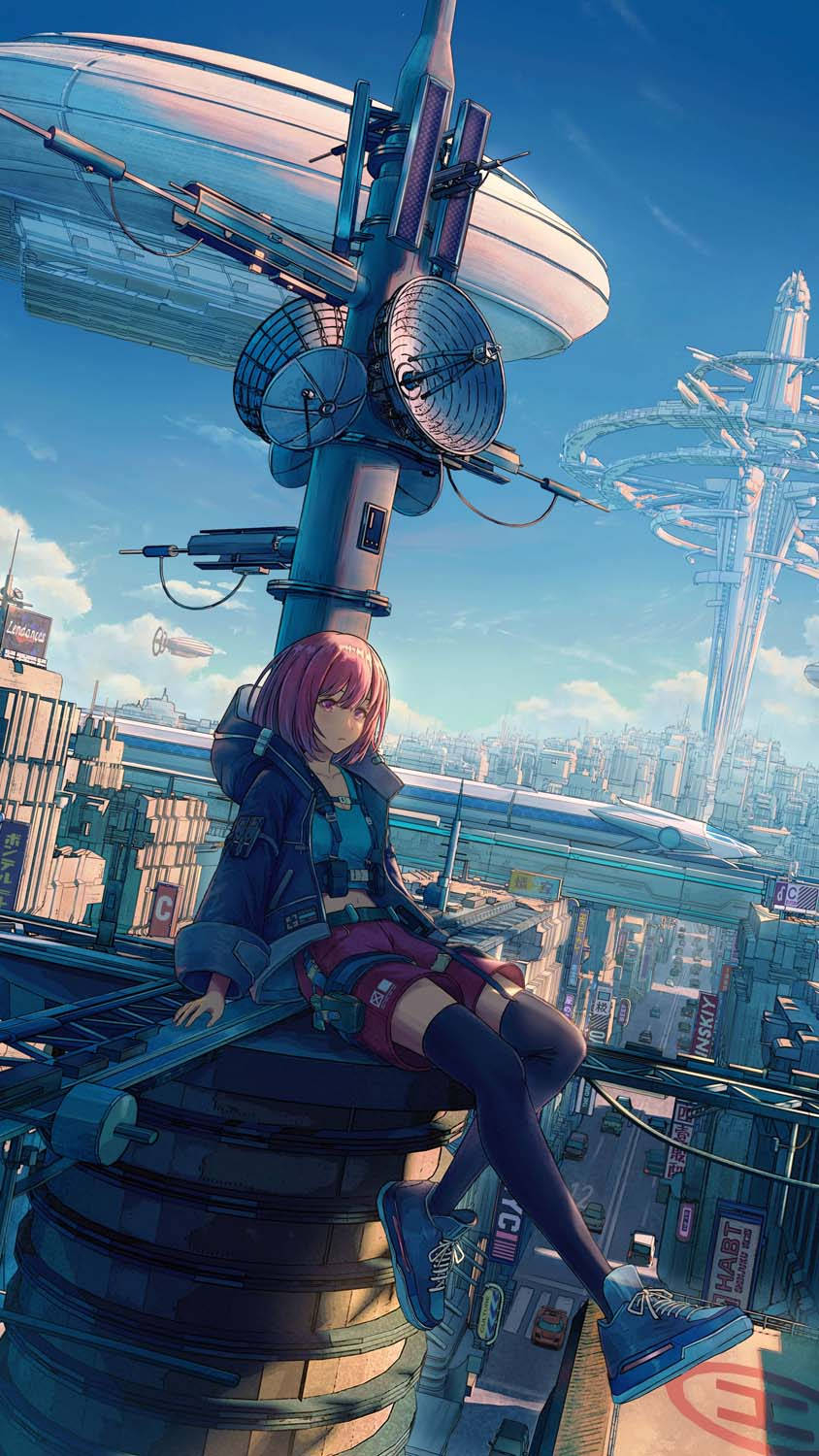 850x1500 Download Anime Girl Cyberpunk iPhone X Wallpaper, Phone