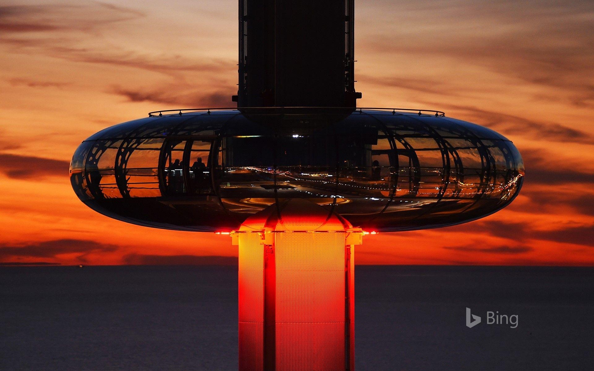 1920x1200 The British Airways i360 tower at dusk on the seafront of Brighton, Desktop