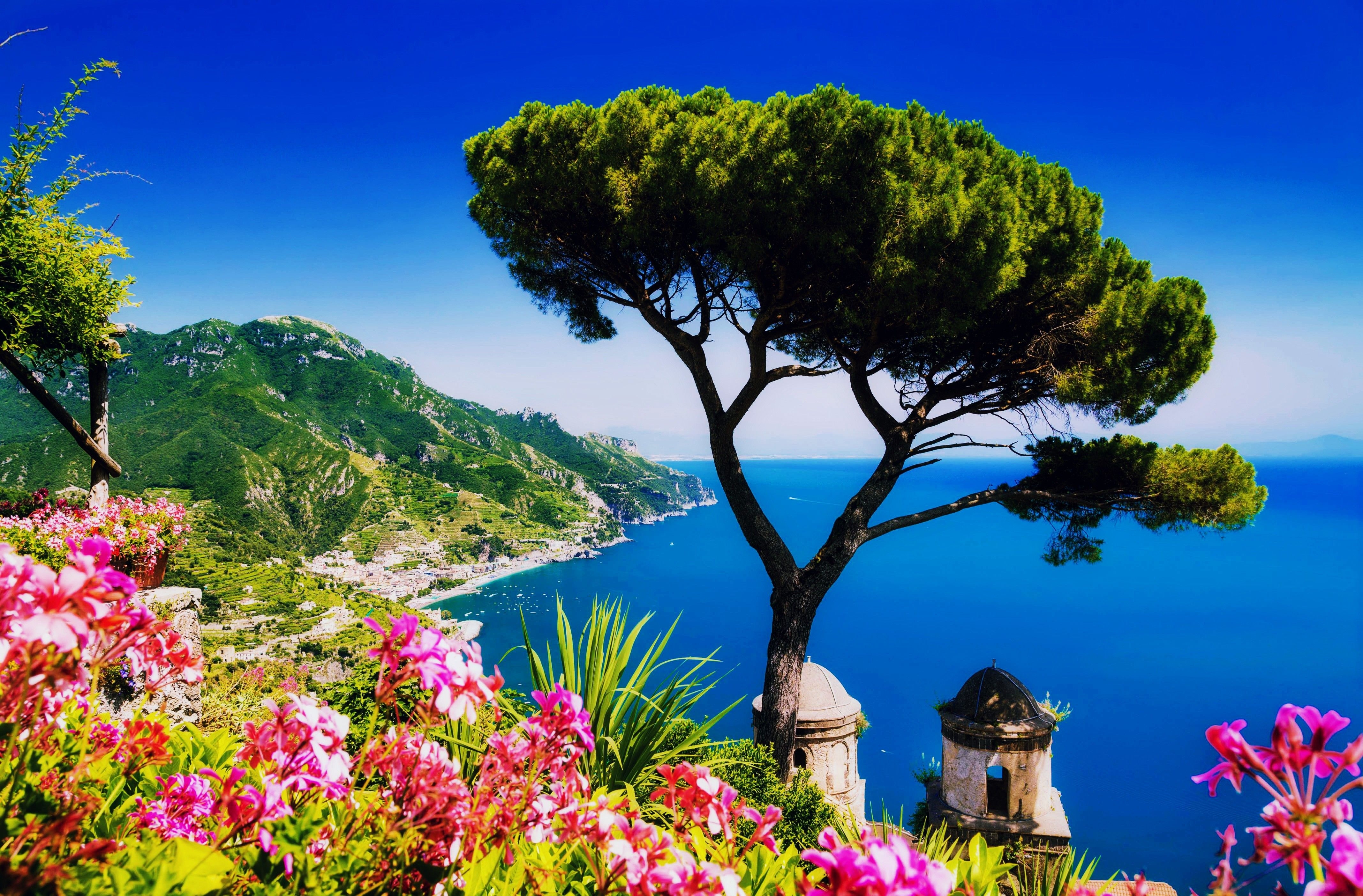 4270x2810 Beaches: Amalfi Coast Rest Sea Flowers Blue Sky Italy Summer, Desktop