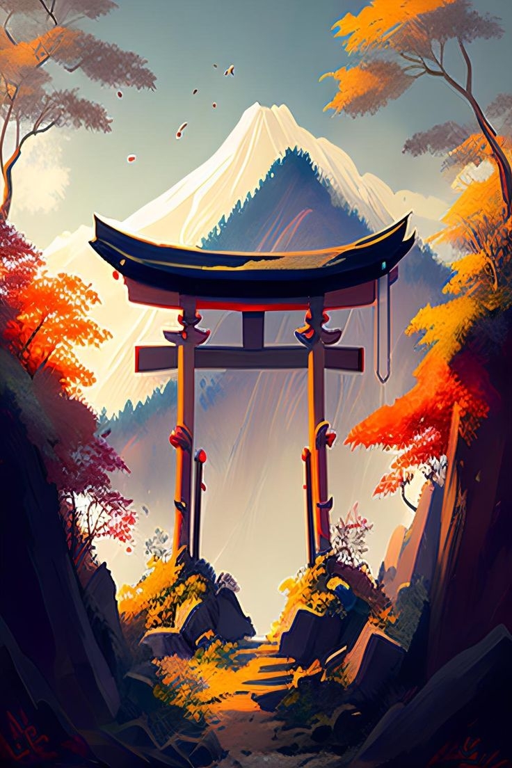 740x1110 Japanese Torii in Autumn Mountain. Anime scenery wallpaper, Pop art wallpaper, Cool wallpaper art, Phone