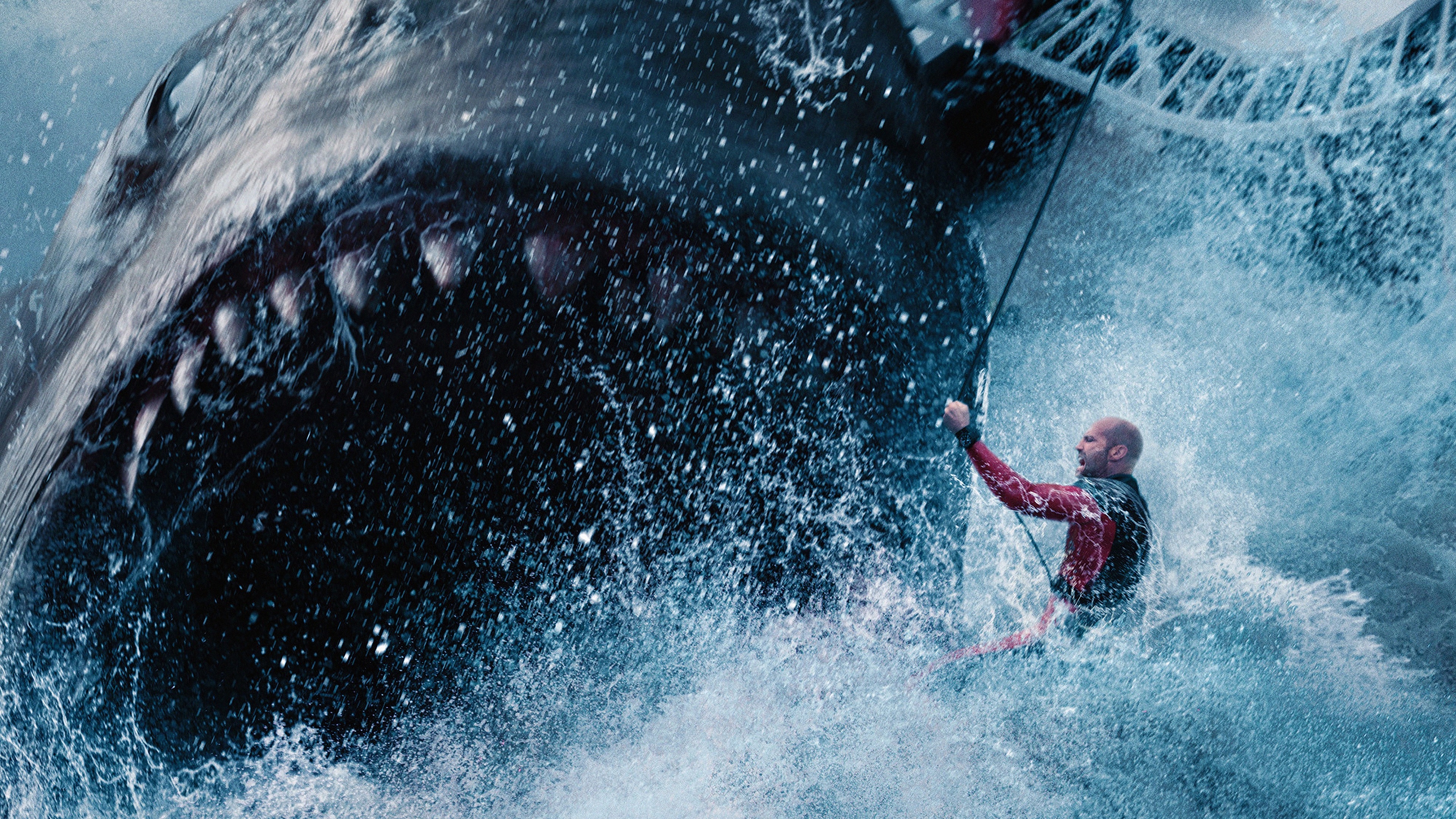 3840x2160 The Meg Jason Statham as Jonas Taylor Fighting Megalodon Shark 4K, Desktop