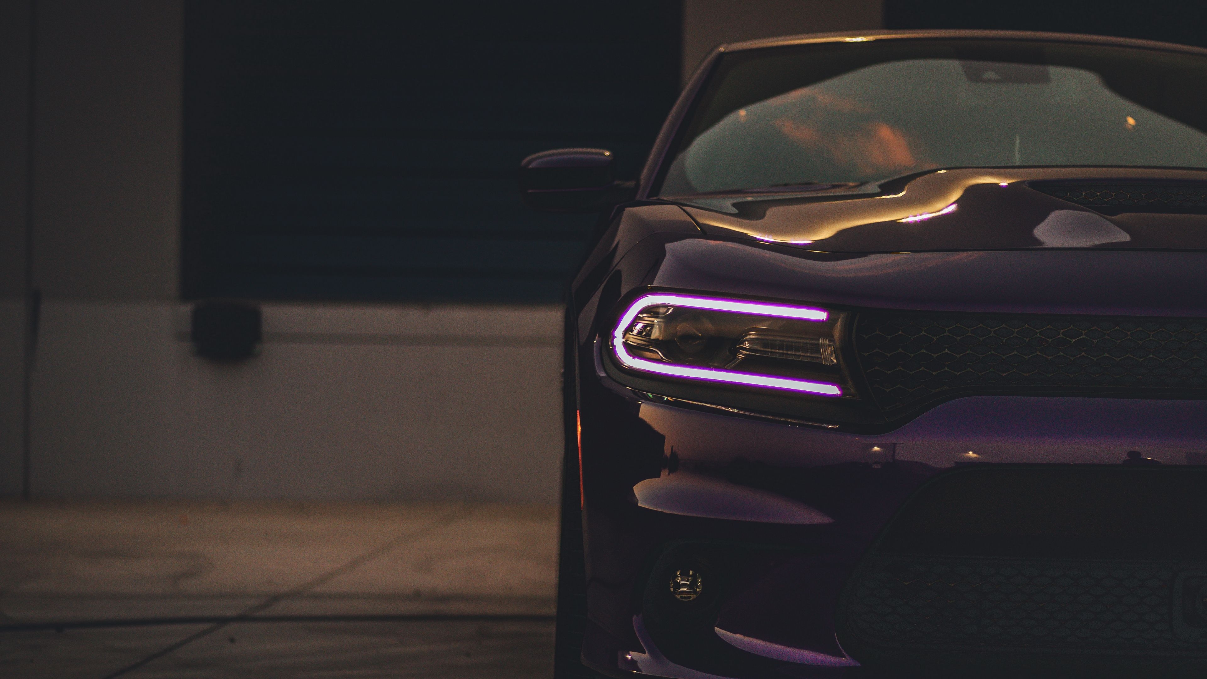 3840x2160 Wallpaper / dodge charger, headlight, car, purple, light, 4k free download, Desktop