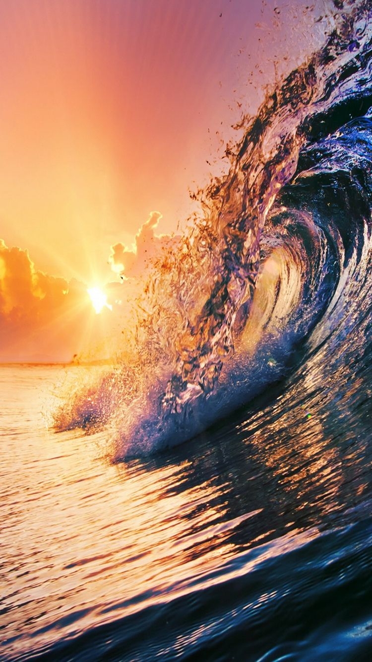 750x1340 Golden Surfing Wave Sunset iPhone 6 Wallpaper HD Download, Phone