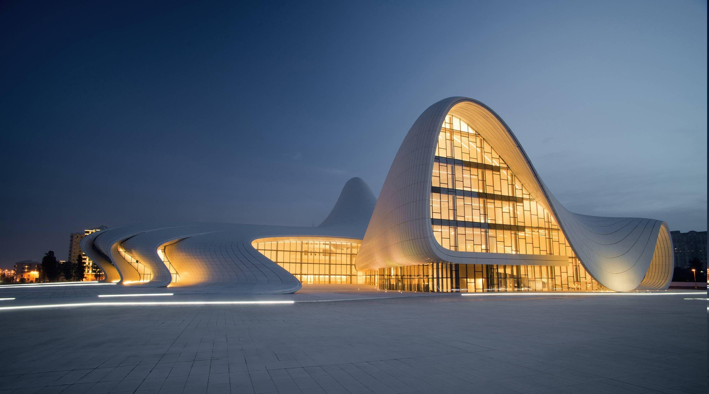 3000x1670 architecture, Modern, Azerbaijan, Town Square, Lights, Building, Desktop