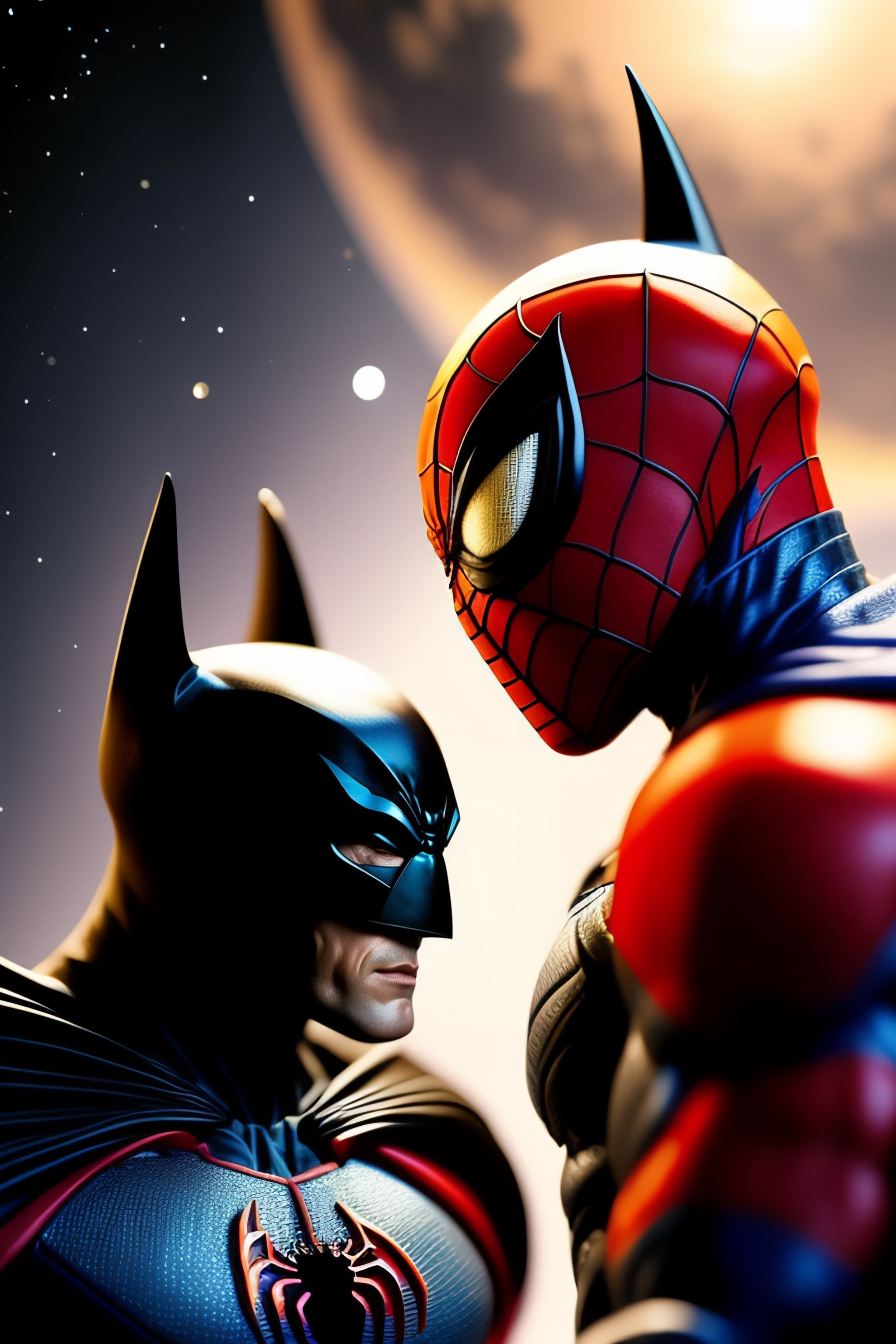 2050x3080 Spider man vs batman on the moon, Phone