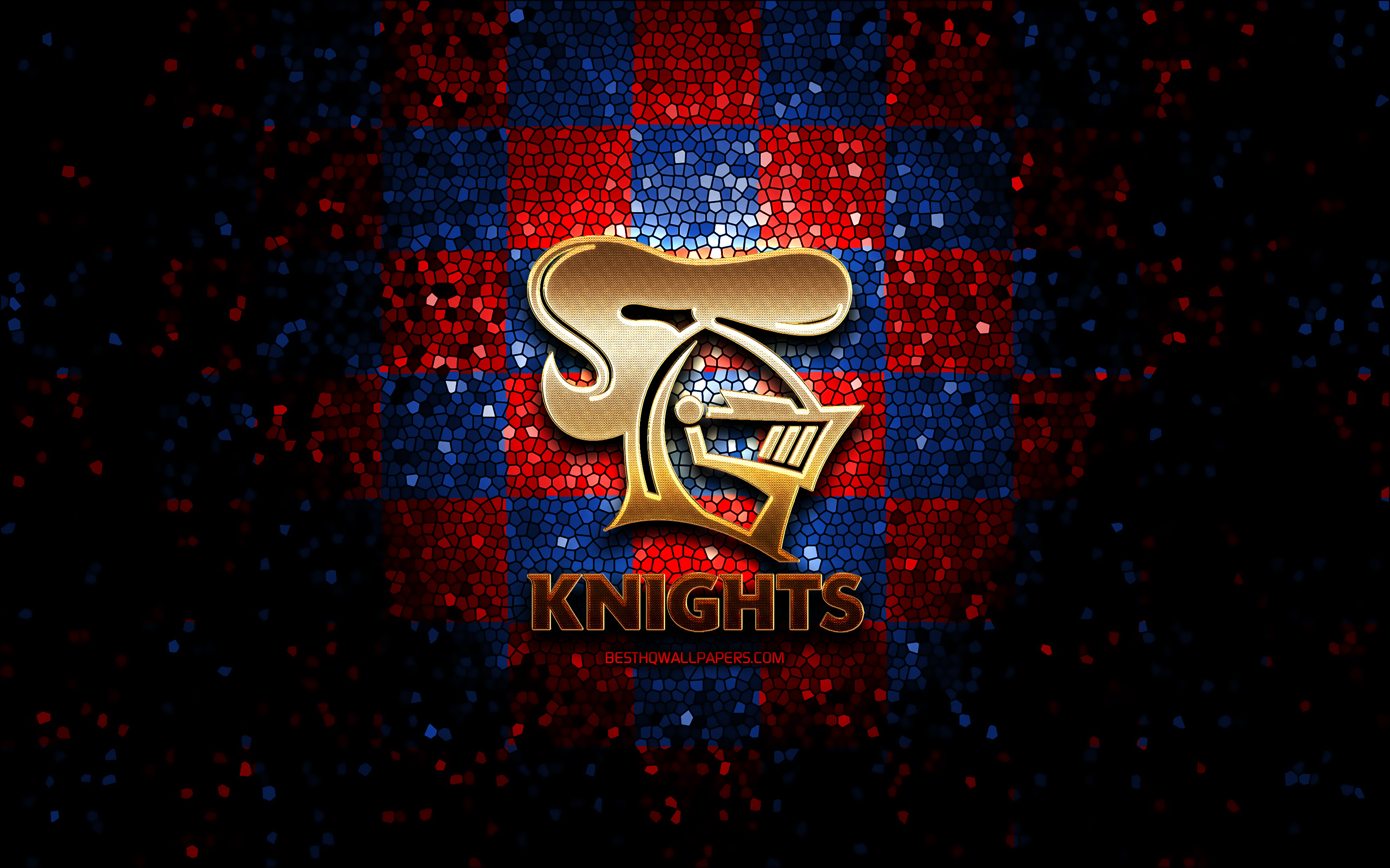 2880x1800 Download wallpaper Newcastle Knights, glitter logo, NRL, red blue checkered background, rugby, australian rugby club, Newcastle Knights logo, mosaic art, National Rugby League for desktop with resolution. High Quality HD picture, Desktop