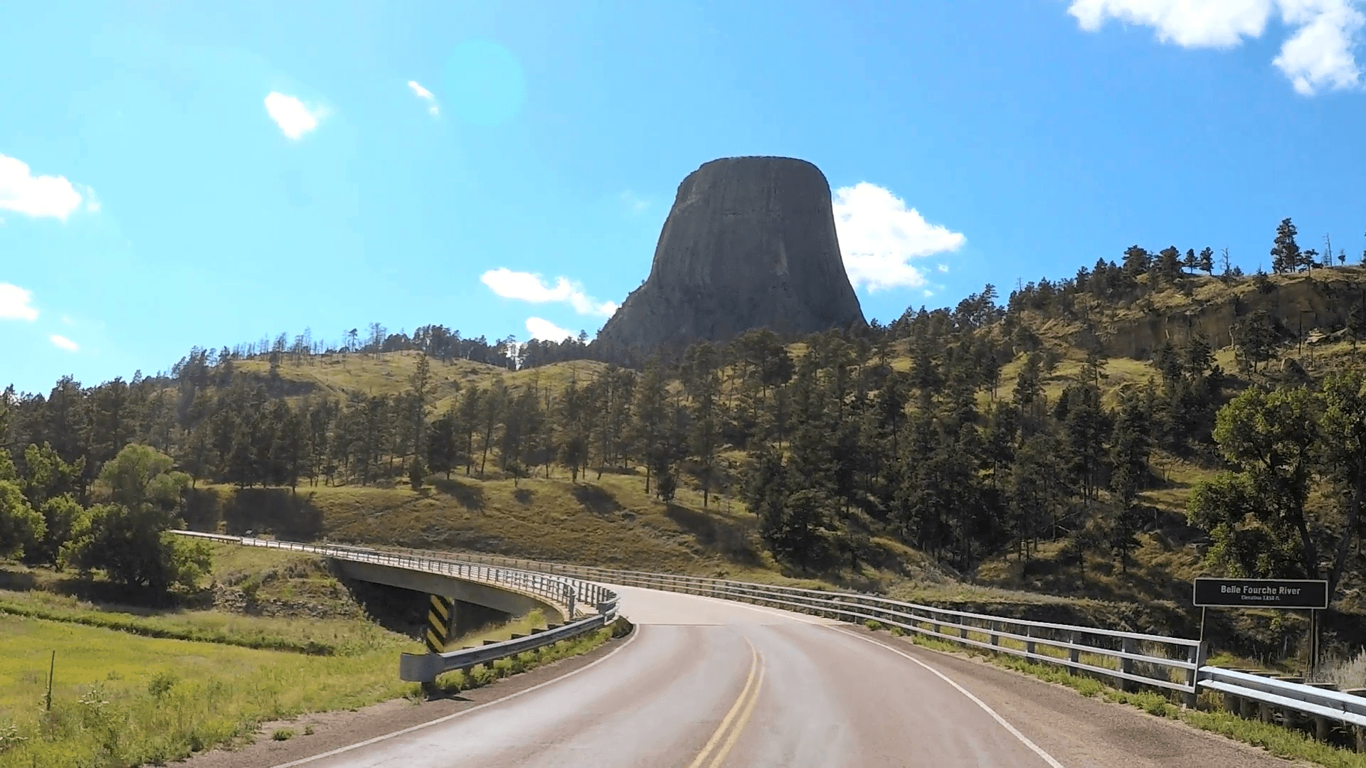 1920x1080 POV driving Devils Tower a National Monument in Wyoming USA Stock, Desktop