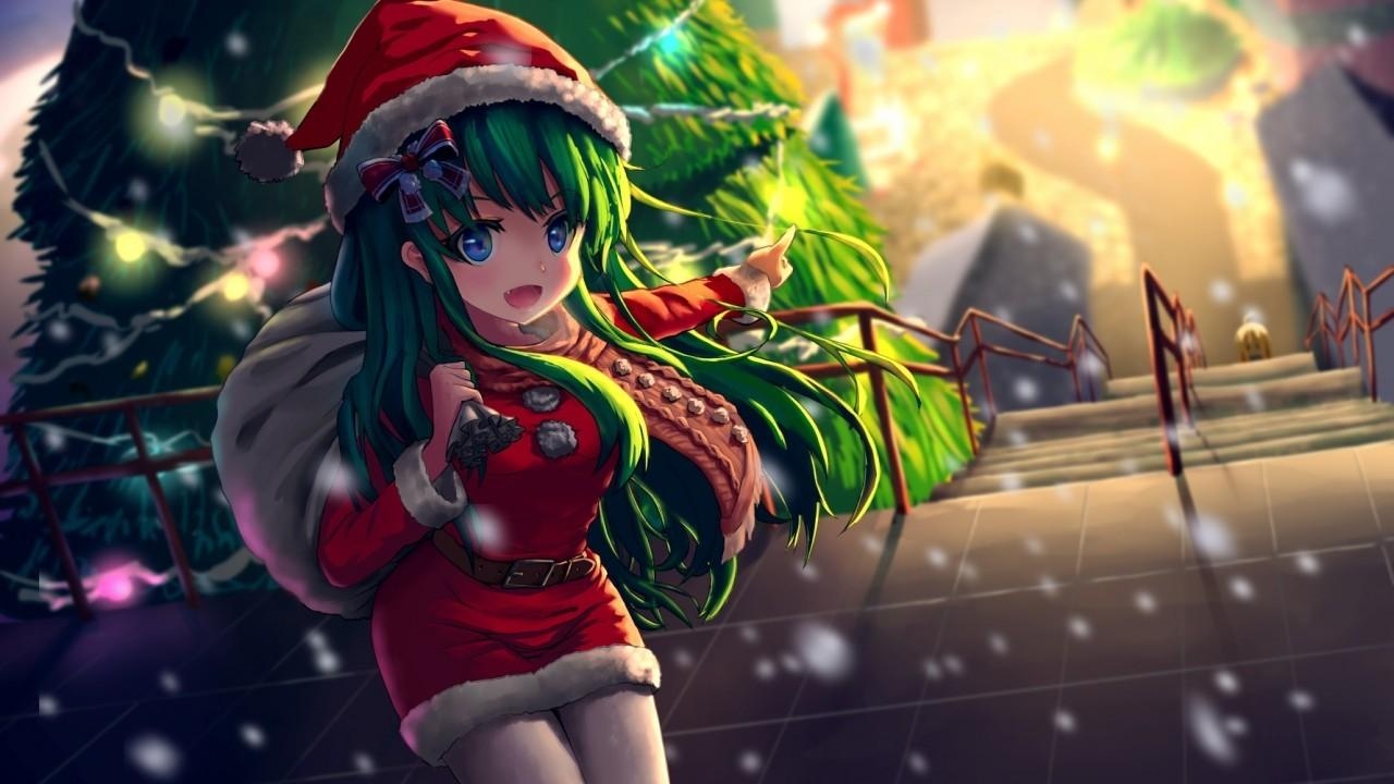 1280x720 Download  Anime Girl, Christmas, Santa Costume, Fang, Desktop