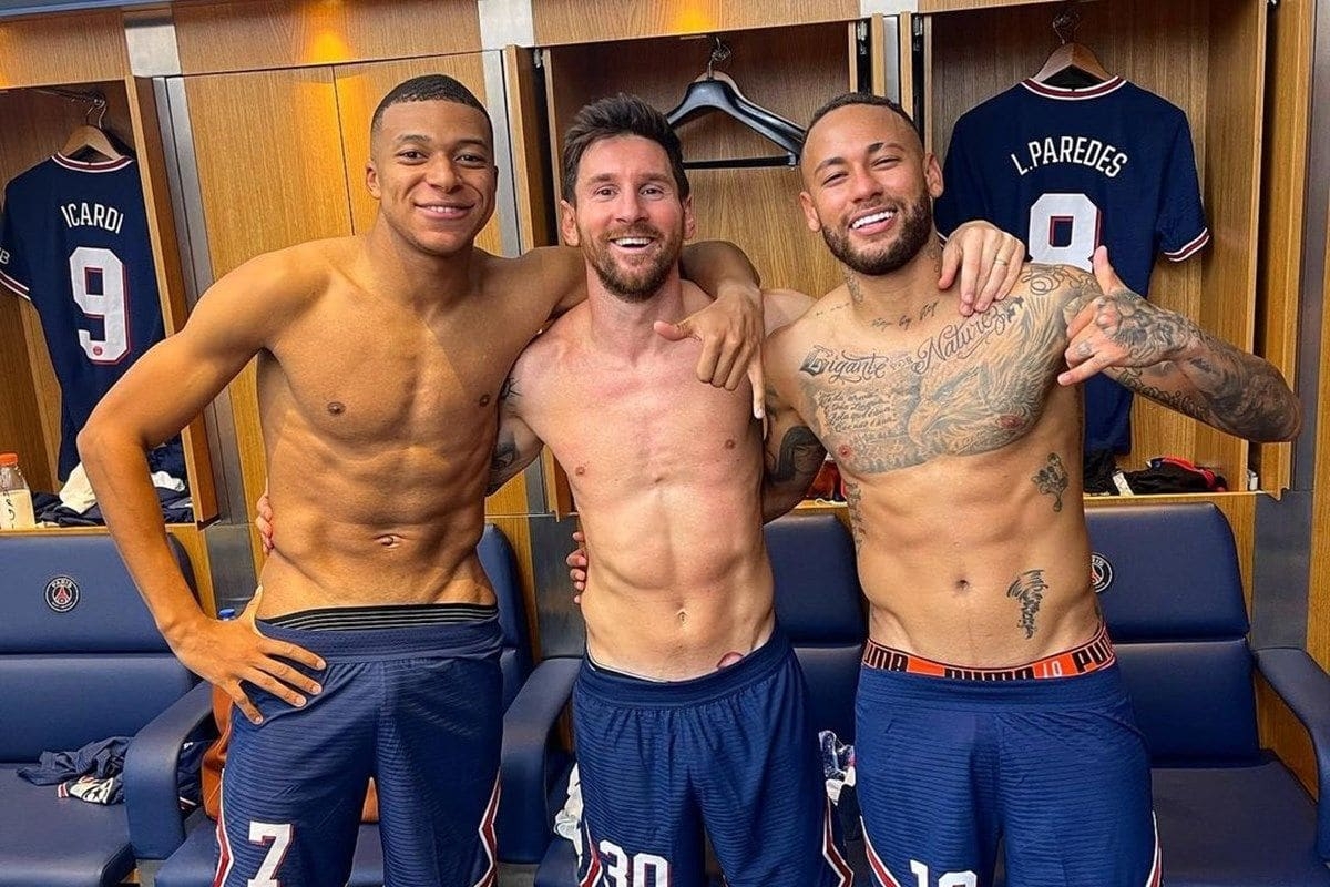 1200x800 UEFA Champions League. Lionel Messi, Neymar, Kylian Mbappes Shirtless Locker Room Picture After PSG Beat Man City 2 0 Goes Viral, Desktop