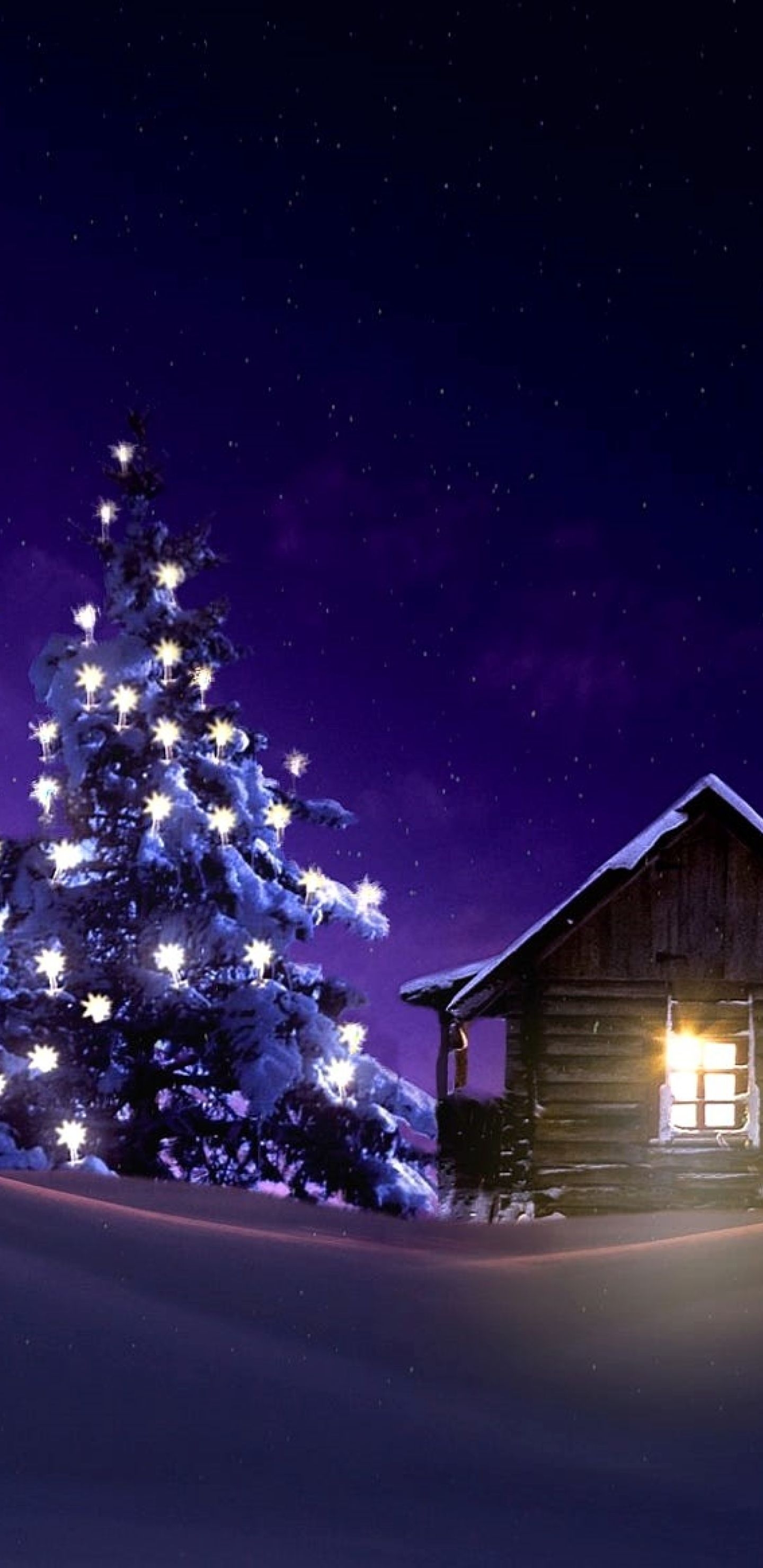 1440x2960 Christmas Lighted Tree Outside Winter Cabin Samsung Galaxy Note S S SQHD Wallpaper, HD Holidays 4K Wallpaper, Image, Photo and Background, Phone