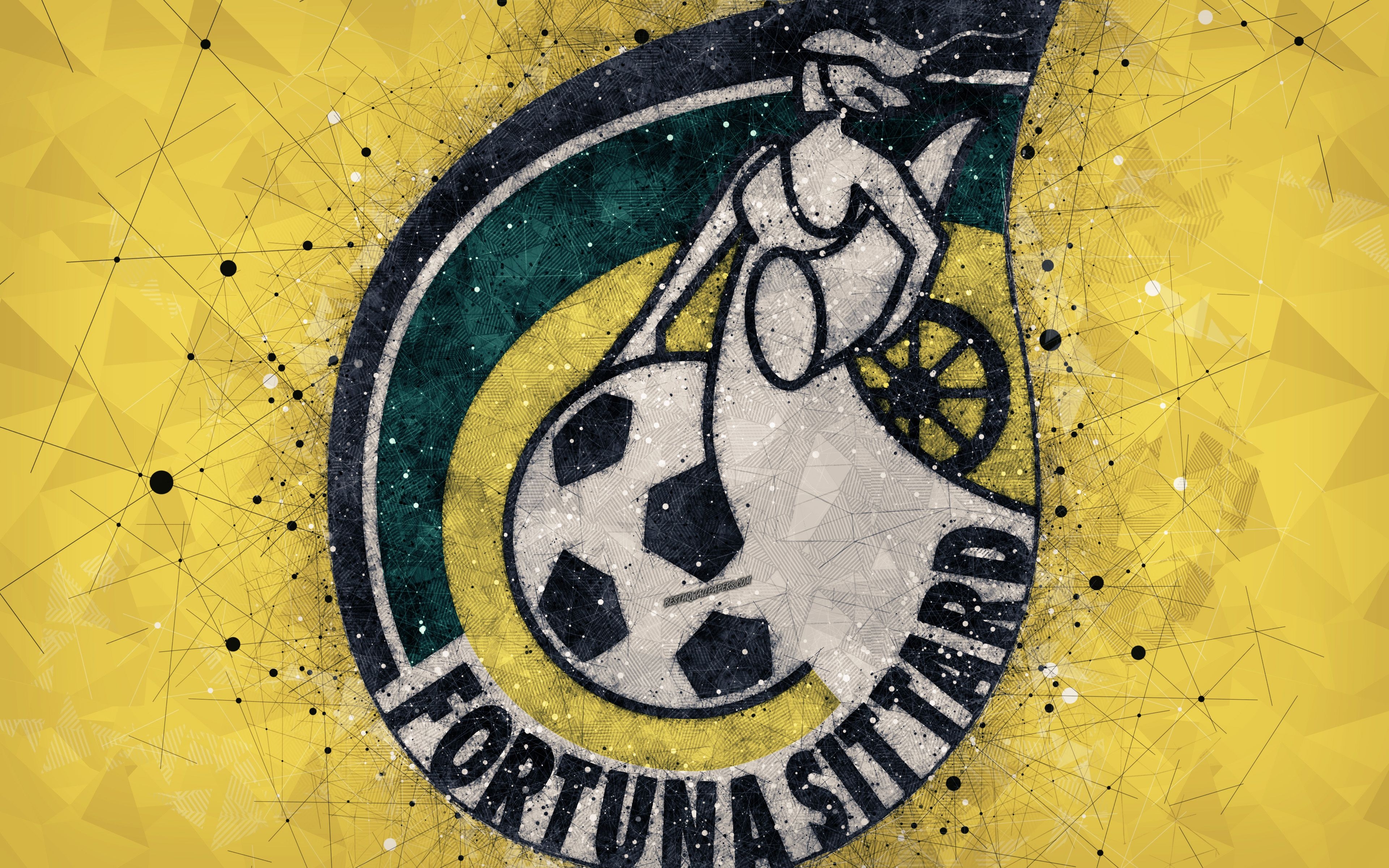 3840x2400 Download wallpaper Fortuna Sittard, 4k, logo, geometric art, Dutch, Desktop