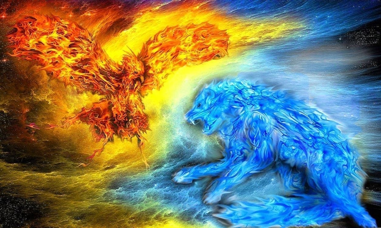 1260x760 Water and Fire Wolf Wallpaper Free Water and Fire Wolf Background, Desktop