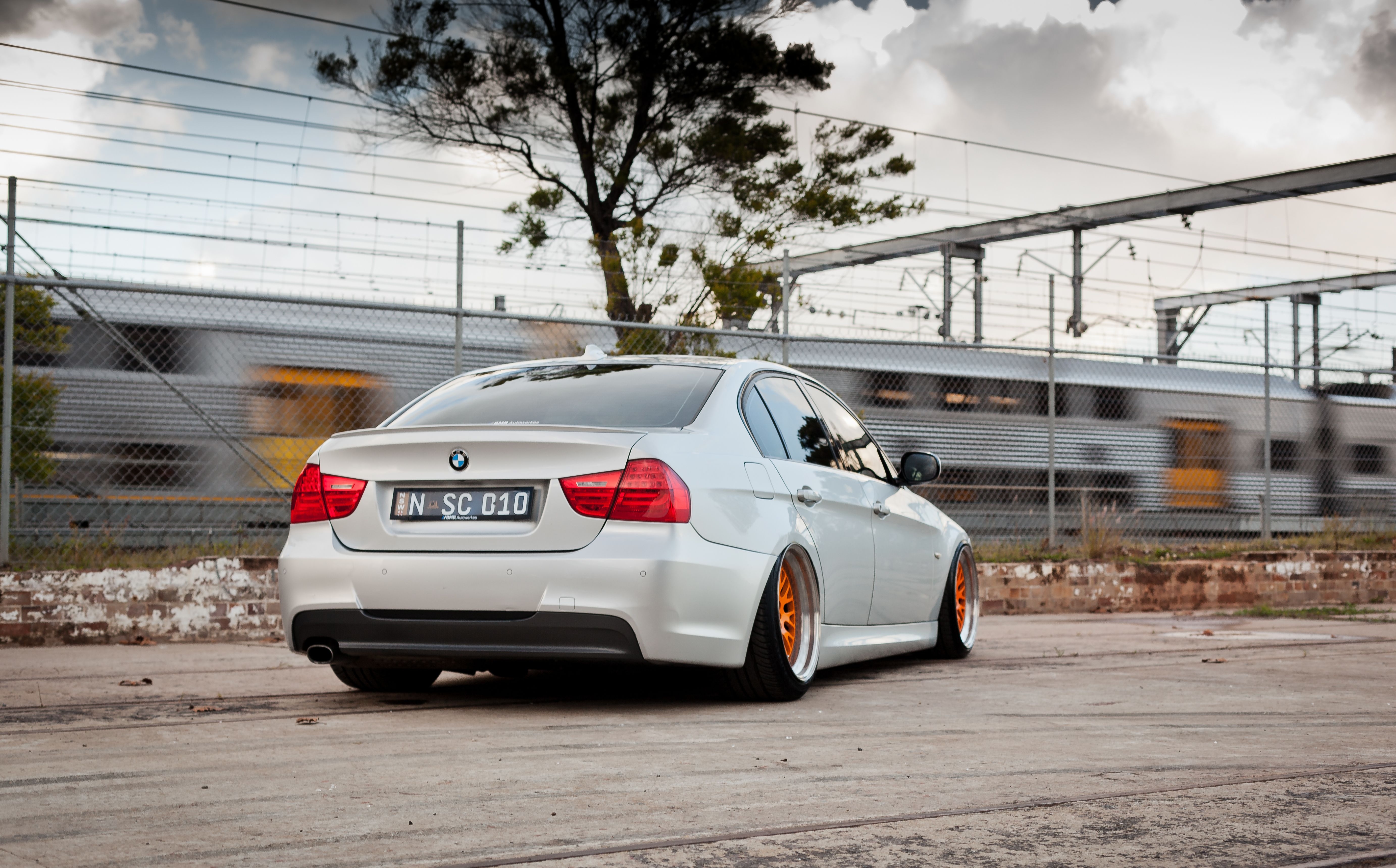 5530x3440 Photo BMW E90 320d White Cars Back view, Desktop