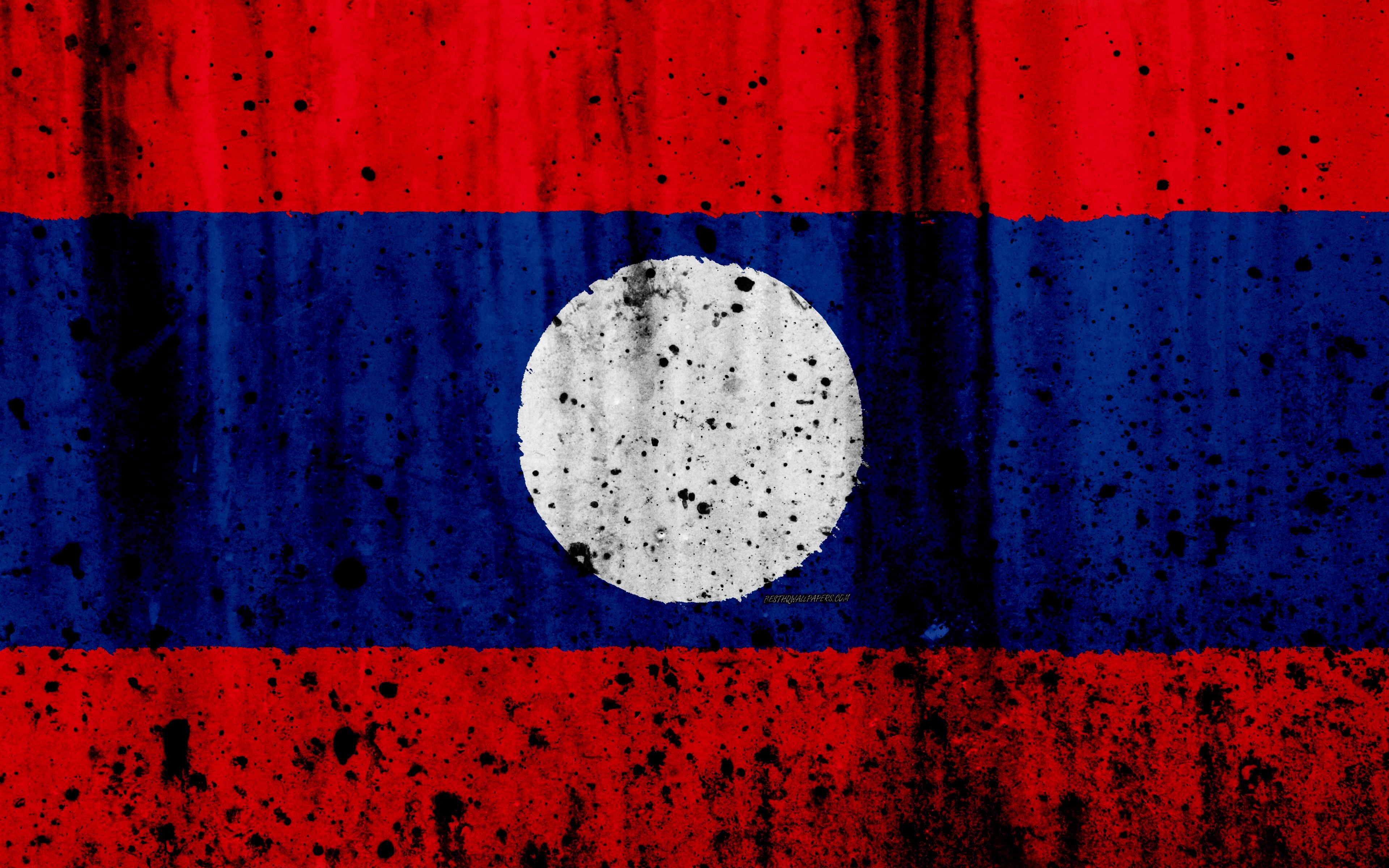 3840x2400 Download wallpaper Laotian flag, 4k, grunge, flag of Laos, Asia, Desktop