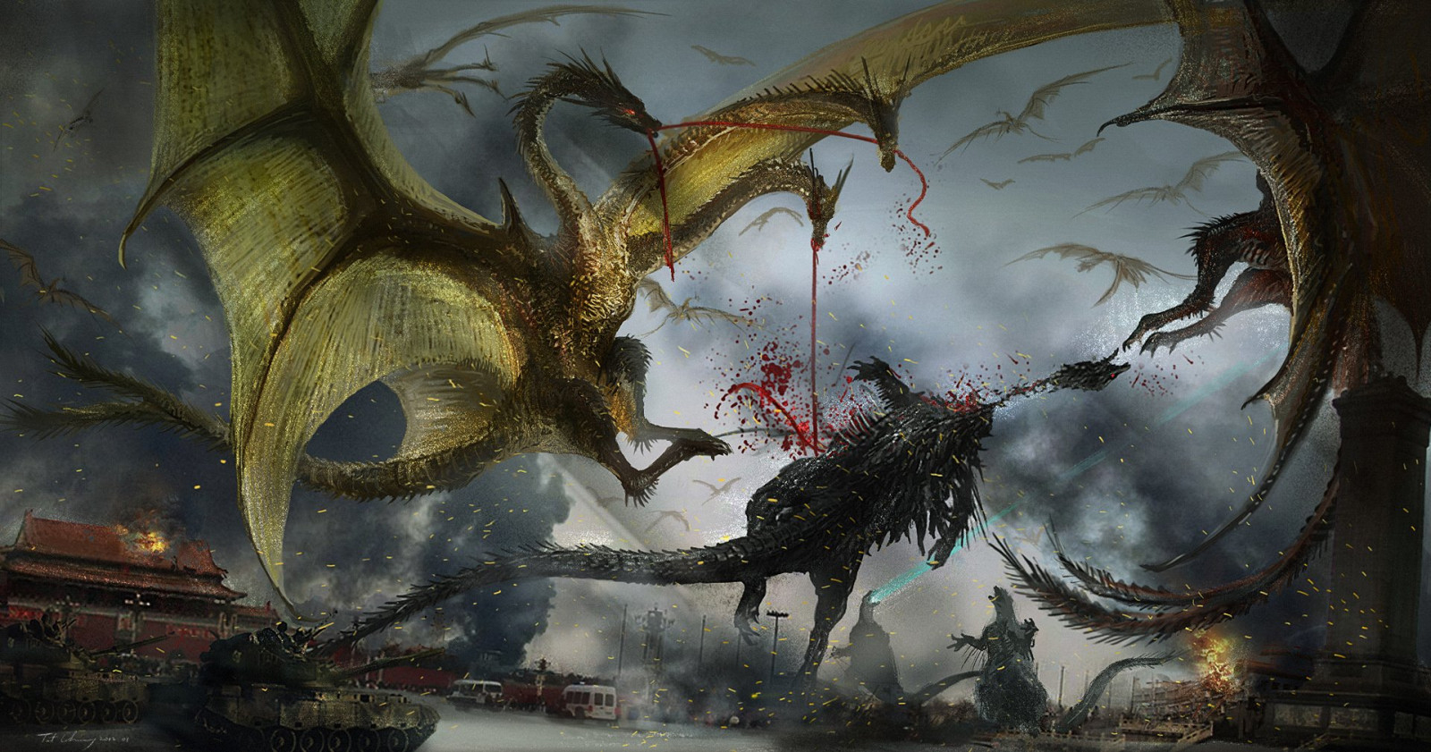 1600x850 Wallpaper, Godzilla, King Ghidorah, kaiju 1920x1010, Desktop