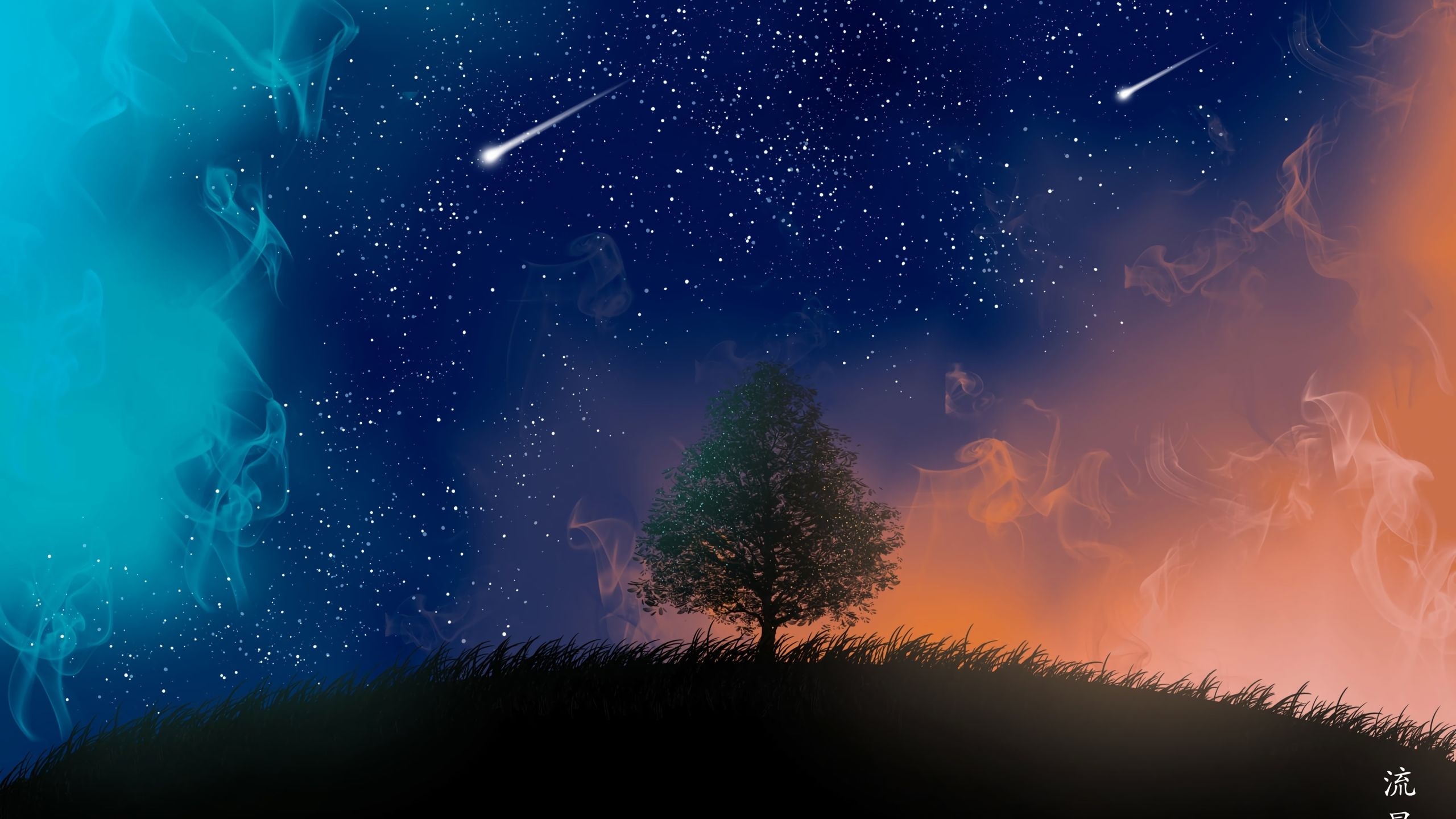 2560x1440 Tree and Shooting Stars 4K 1440P Resolution Wallpaper, Desktop