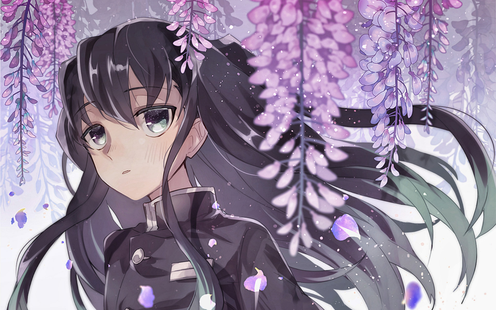 1920x1200 Download wallpaper Muichiro Tokito, Demon Hunter, manga, Kimetsu no Yaiba, artwork, violet flowers, Tokito Muichiro for desktop with resolution. High Quality HD picture wallpaper, Desktop