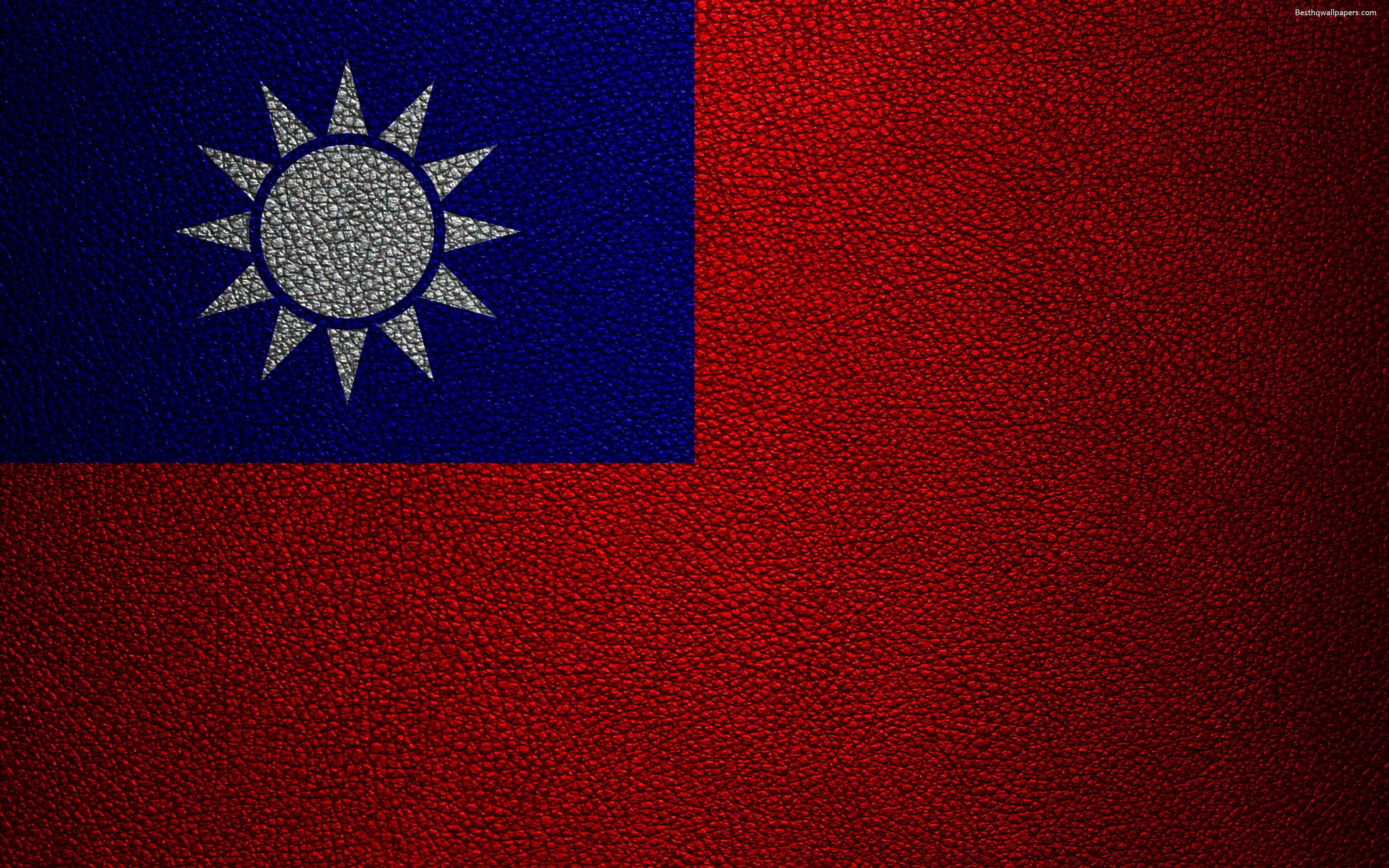 3840x2400 Download wallpaper Taiwan Flag, 4K, leather texture, Taiwan flag, Desktop