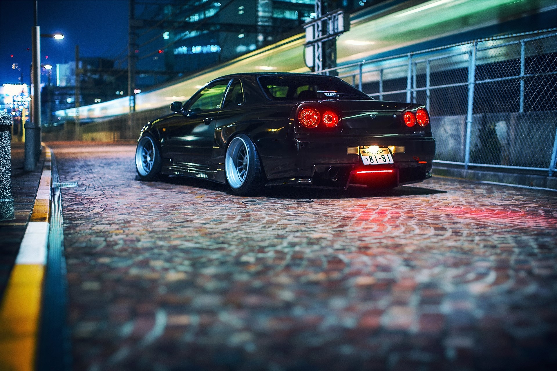 1920x1280 ER34 Skyline GT Ts Built For Drift, Nissan, Black, Night, Street, Back View Gallery HD Wallpaper, Desktop