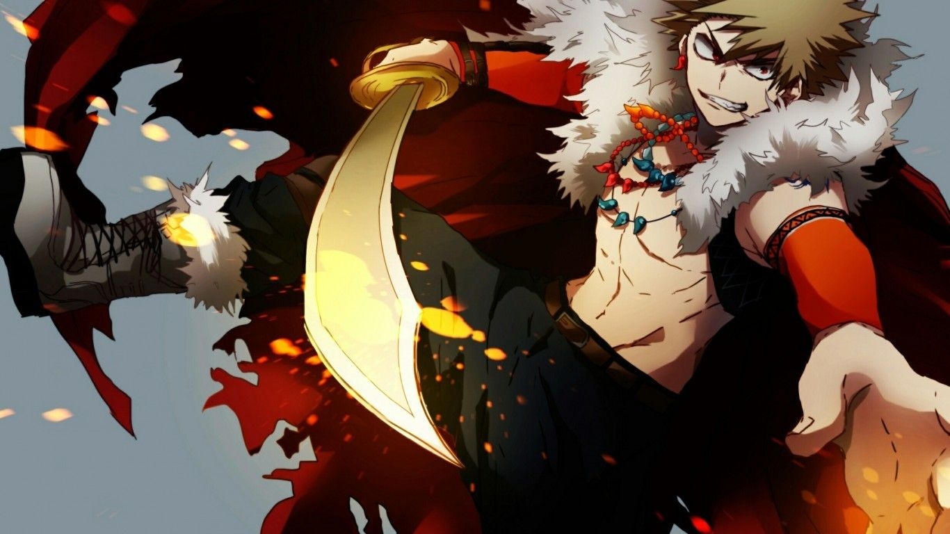 1370x770 Download  Bakugou Katsuki, Boku No Hero Academia, Sword, Cape Wallpaper for Laptop, Notebook, Desktop