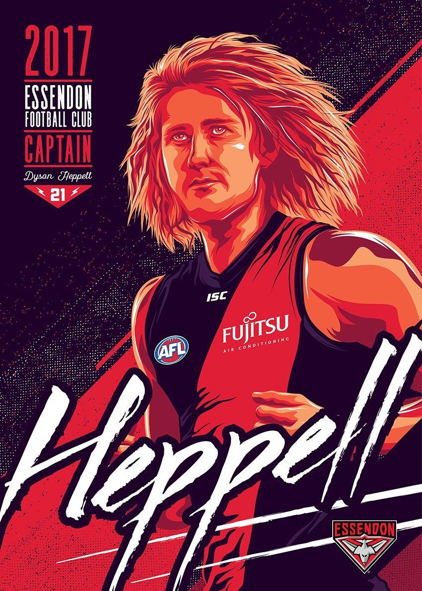 850x1190 Tristan Groves. ESSENDON FC / DYSON HEPPELL 2017 CLUB CAPTAIN ARTWORK, Phone