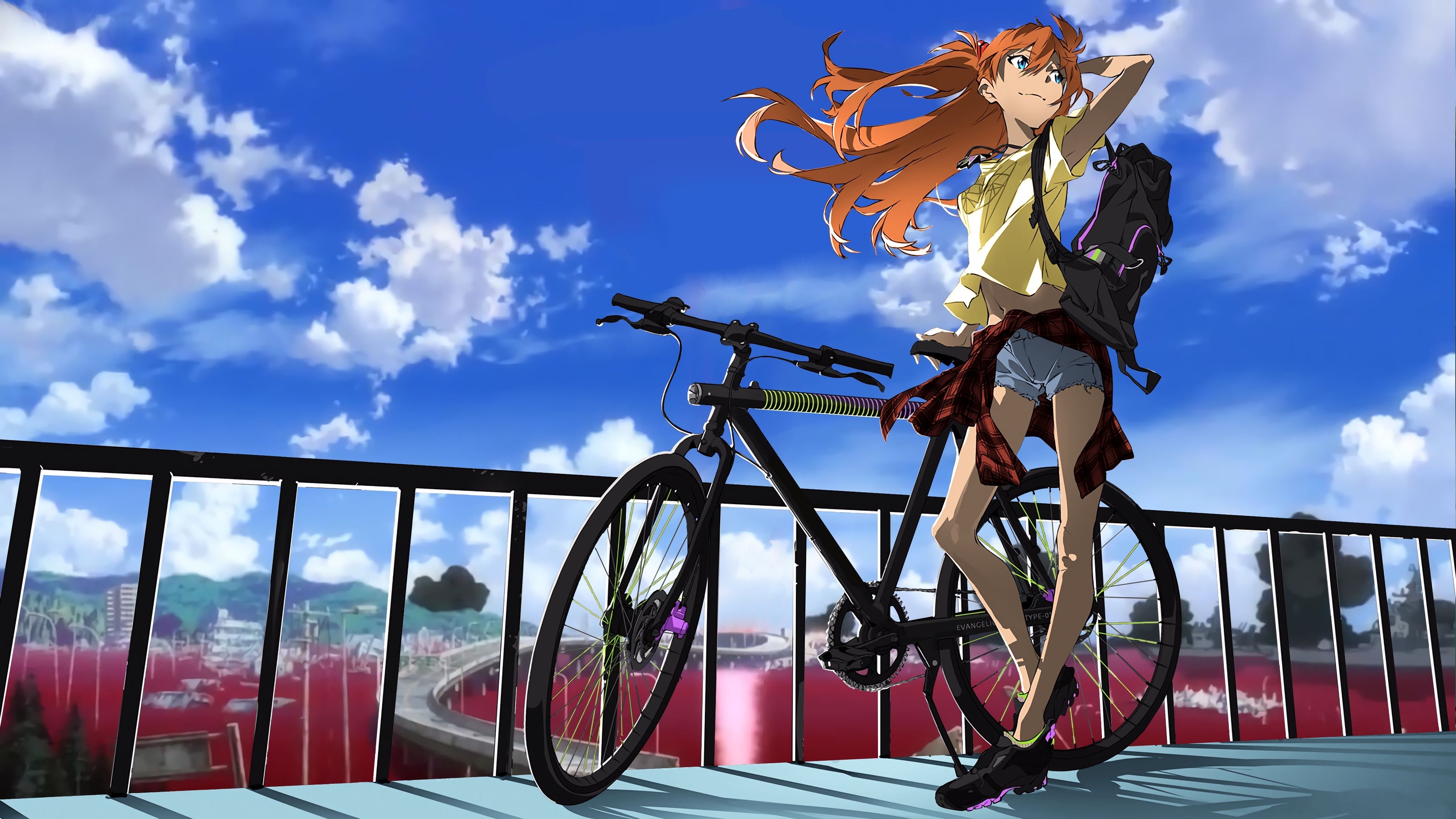 4100x2310 Asuka Langley on bike Anime Wallpaper.xtrafondos.com, Desktop