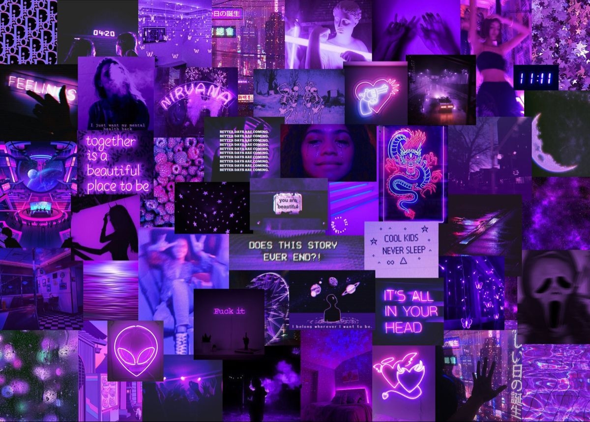 1200x860 neon purple aesthetic laptop wallpaper. Collage wände, Lila tapeten, Papierwände, Desktop