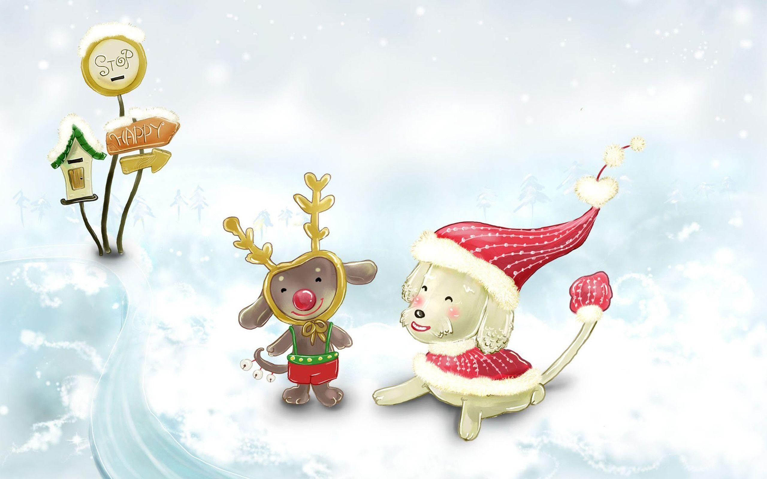 2560x1600 Free Cute Christmas Animals In Snow computer desktop wallpaper, Desktop