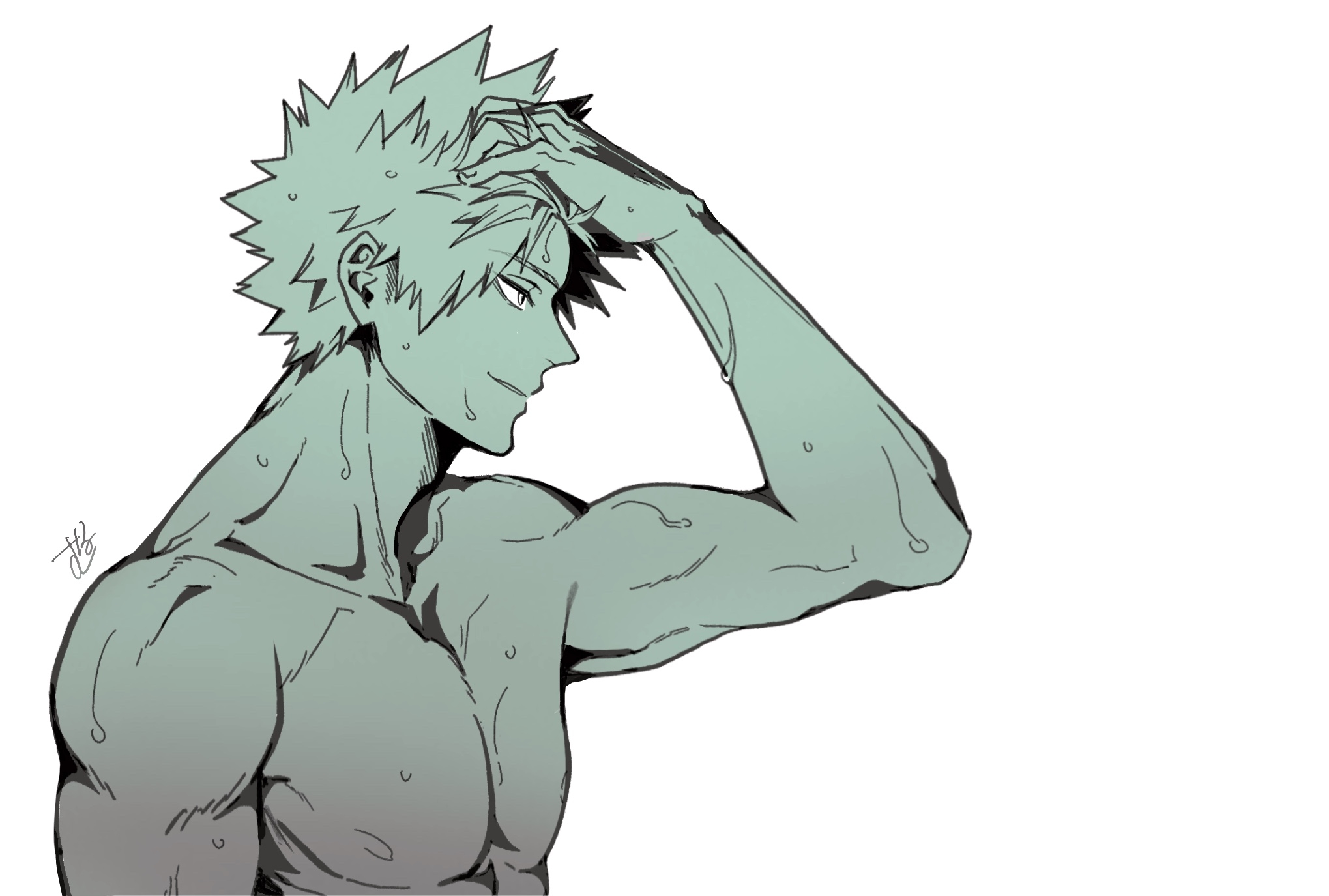 2040x1380 Anime Boys Katsuki Bakugou Blond Hair Muscles Muscular Sweat Simple Background Wallpaper:, Desktop