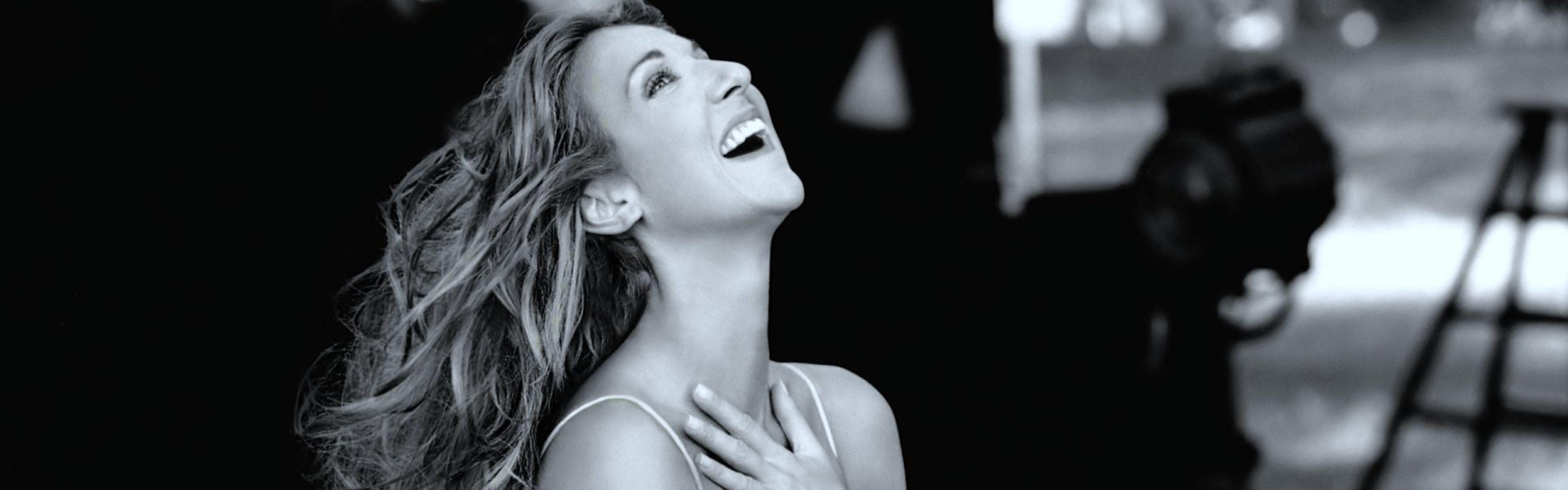 3840x1200 Download Wallpaper  Celine dion, Smile, Neck, Dress, Hair, Dual Screen