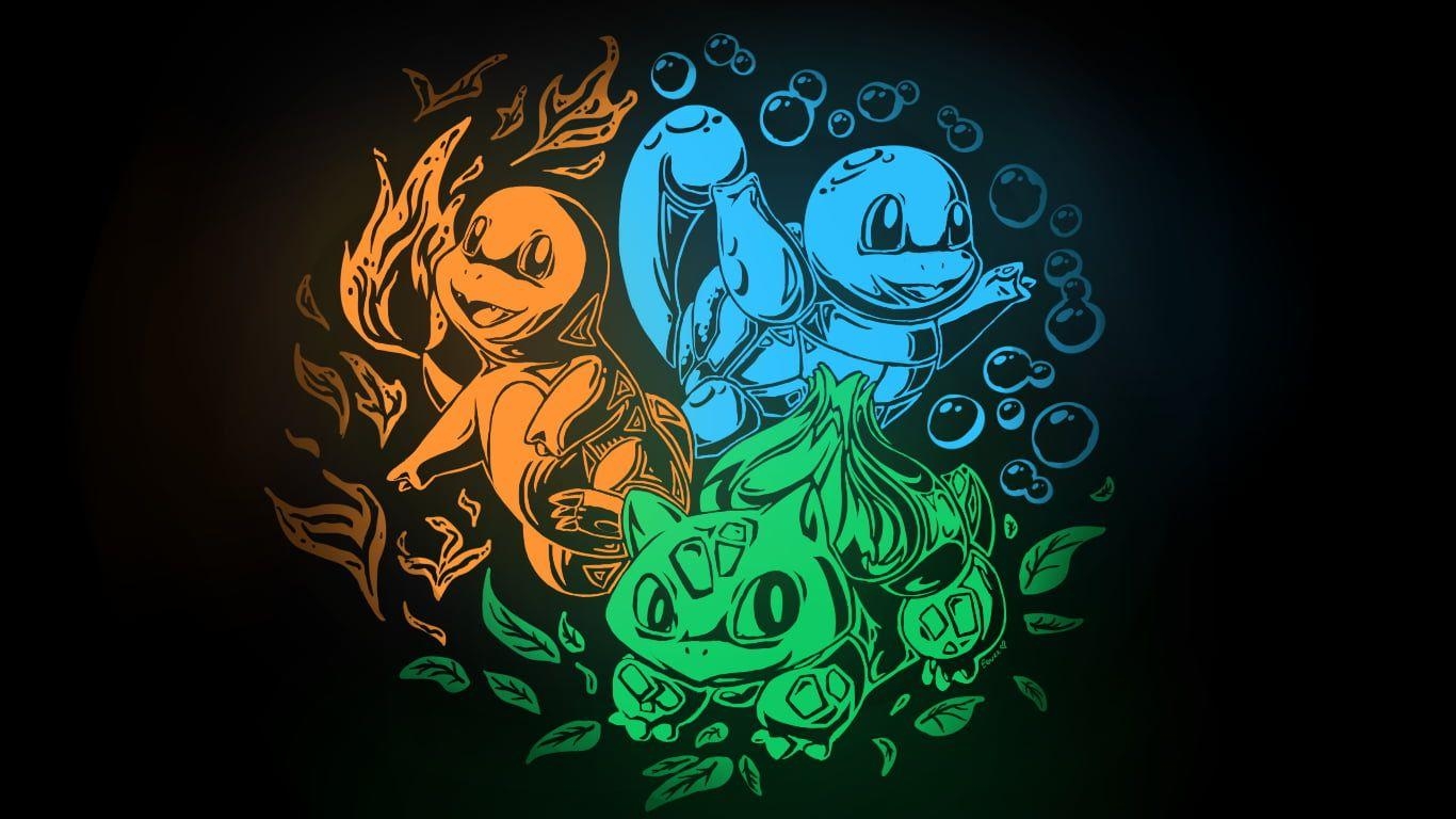 1370x770 Pokemon's Squirtle, Bulbasaur, and Charmander illustration HD, Desktop