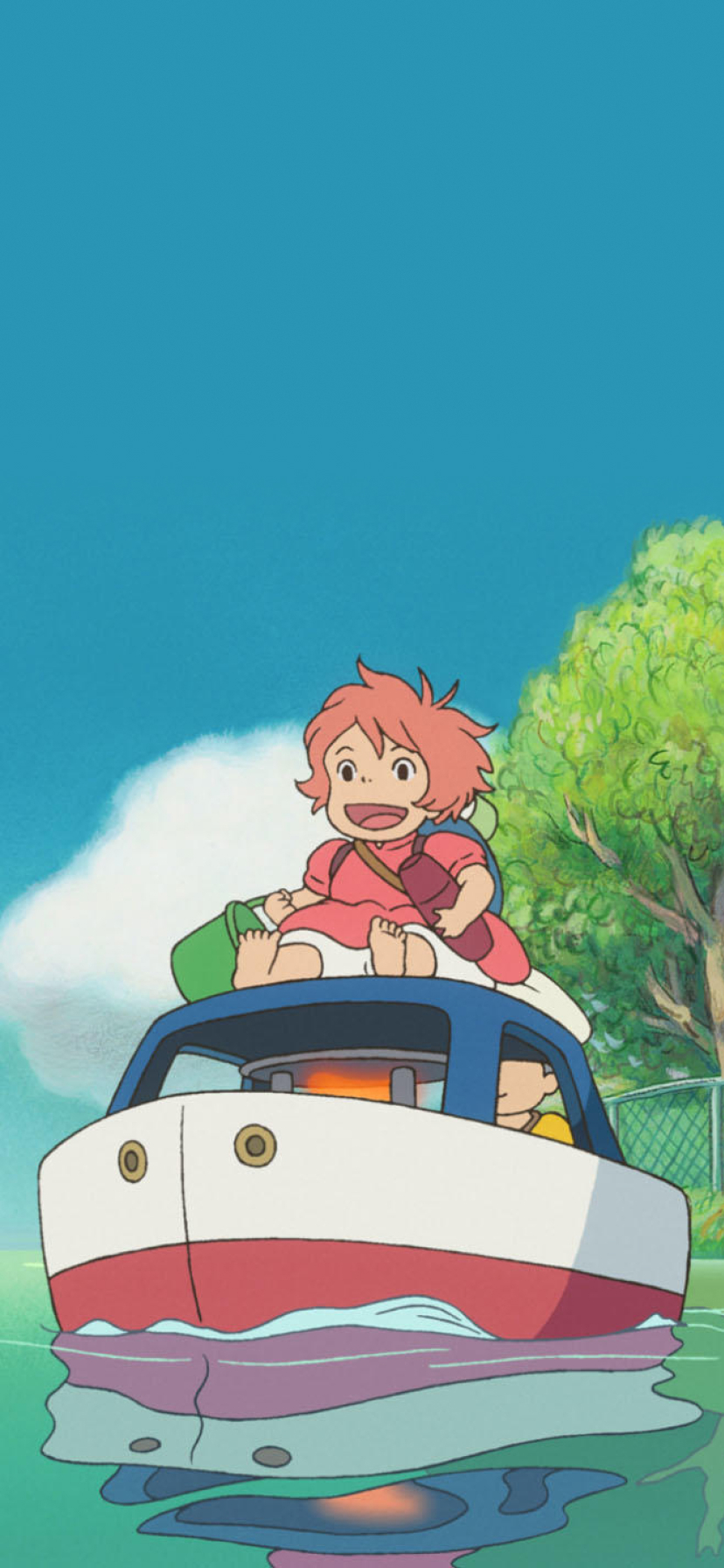 830x1800 Ponyo on a Boat Wallpaper, Phone