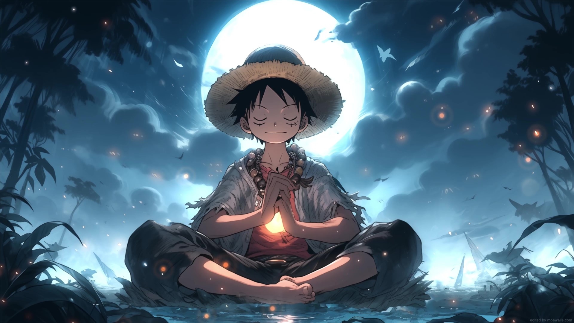 1920x1080 Luffy Meditating Under The Moonlight, Desktop