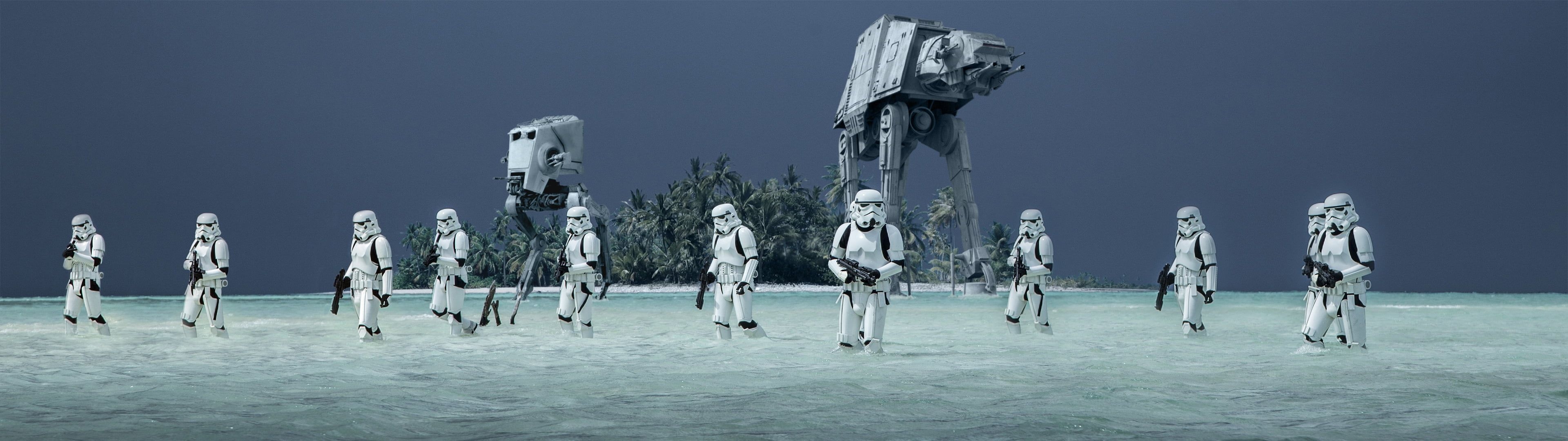 3840x1080 Storm Troopers Star Wars Rogue One: A Star Wars Story Storm Troopers AT AT Walker AT ST Walker #AT ST #AT AT #bea. Star Wars, Dual Monitor Wallpaper, At, Dual Screen