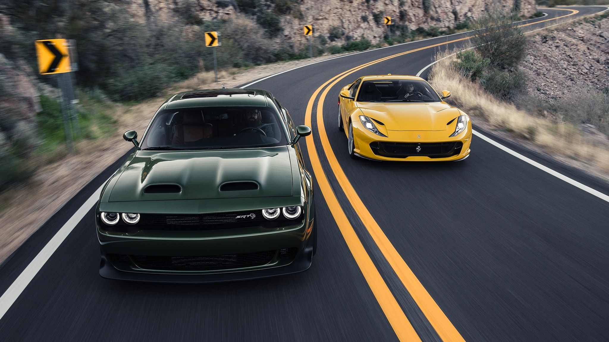 2050x1160 No Comparison: Dodge Challenger Hellcat Redeye vs. Ferrari 812 Superfast, Desktop