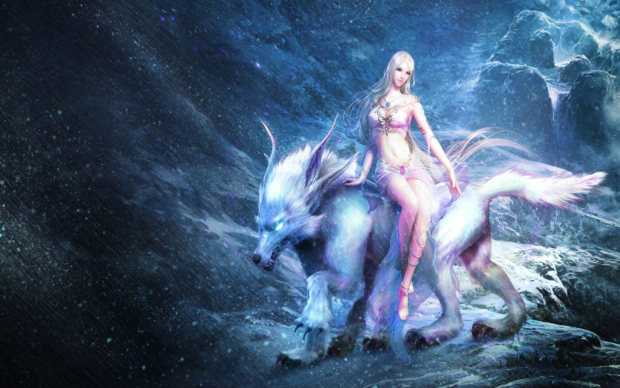 2100x1320 Ice Fairy with Ice Wolf Wallpaper, Desktop