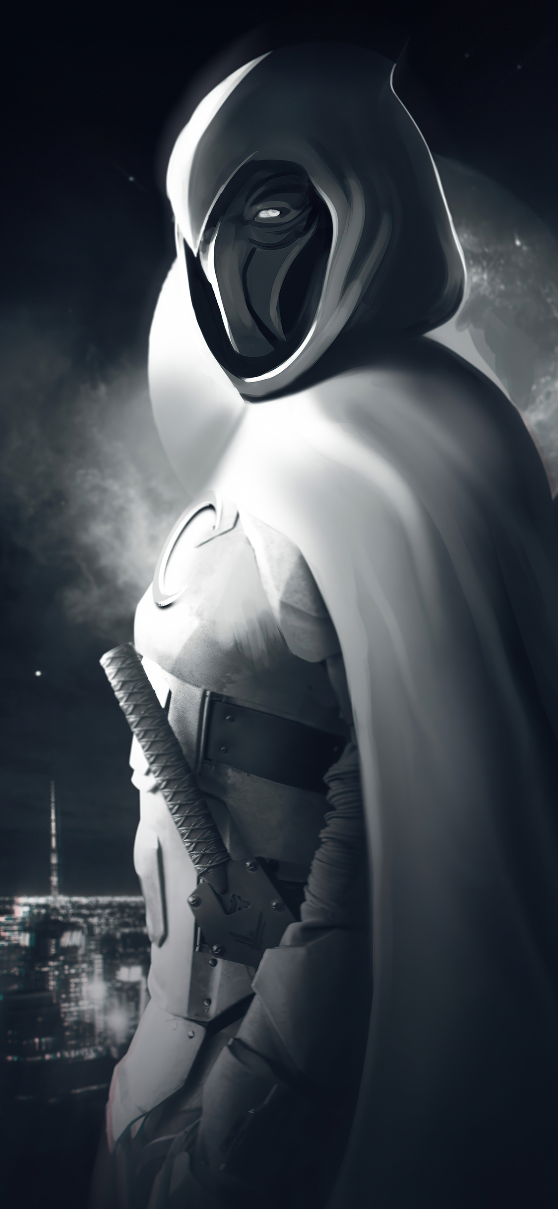 1130x2440 Moon Knight Monochrome 4k iPhone XS, iPhone iPhone X HD 4k Wallpaper, Image, Background, Photo and Picture, Phone