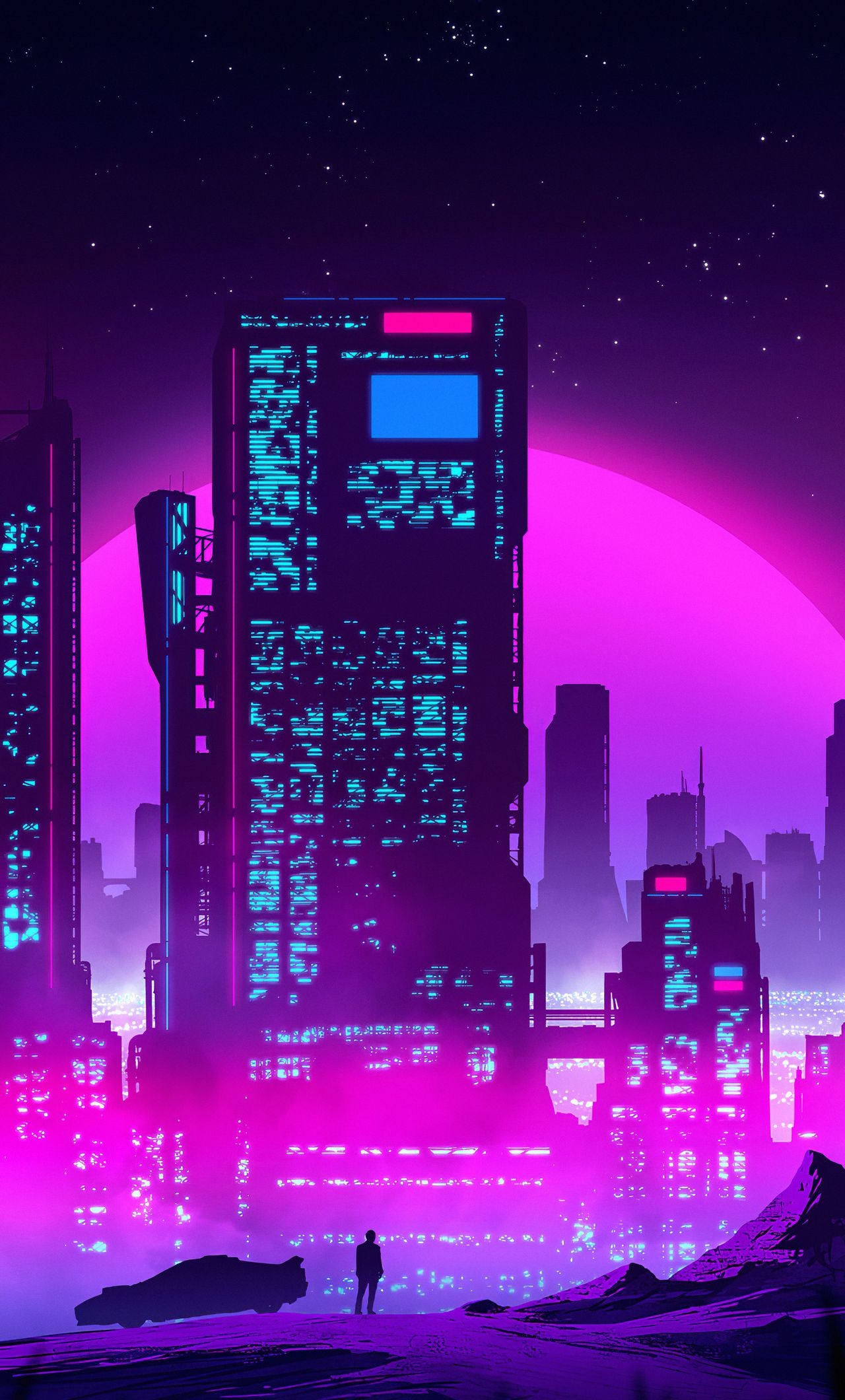 1280x2120 Synthwave Purple City iPhone HD 4k Wallpaper, Image, Background, Photo and Picture, Phone