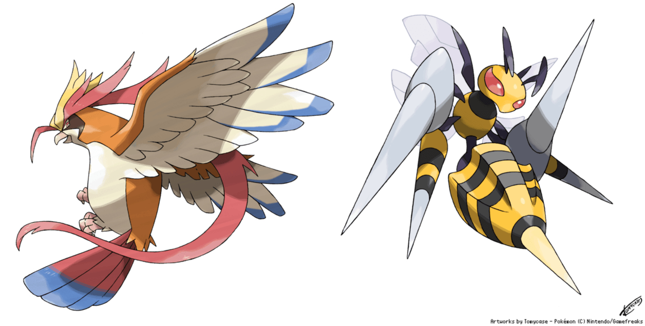 1260x640 Mega Pidgeot Beedrill (official), Desktop