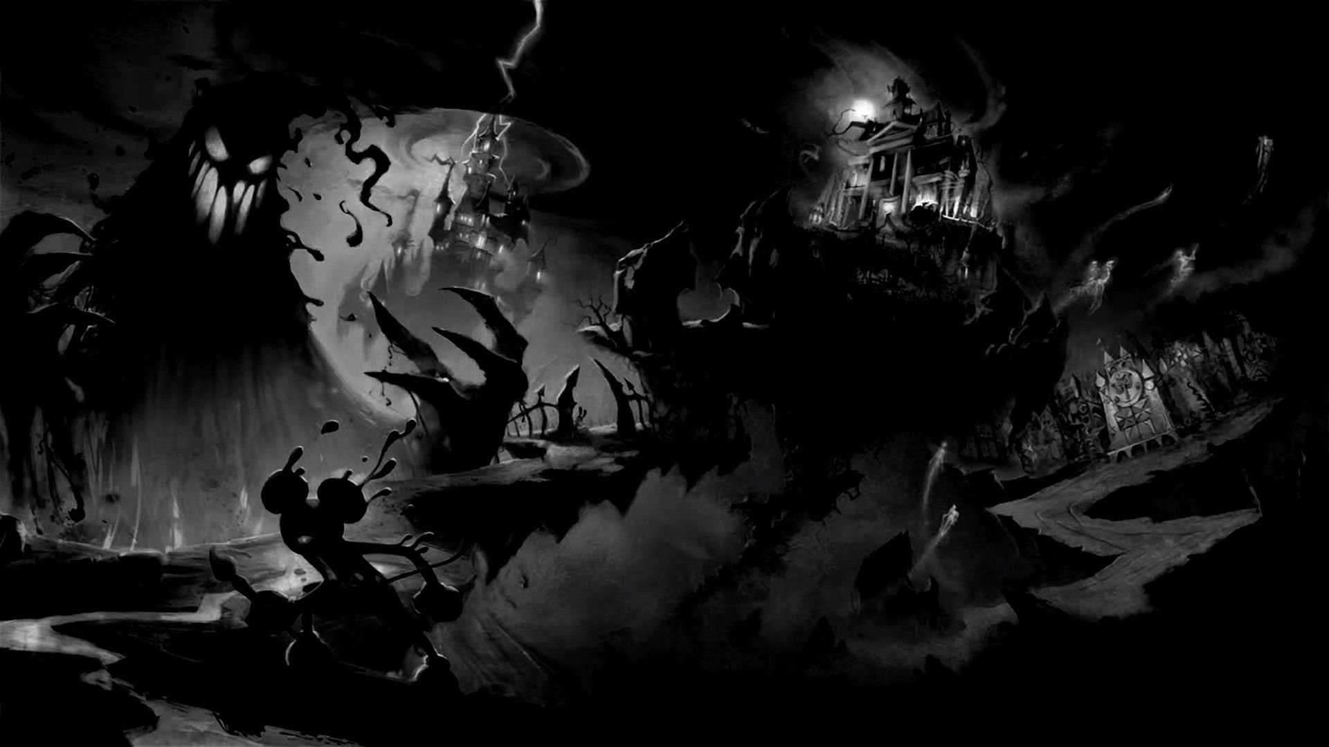 1920x1080 Disney Mickey Mouse Horror Halloween Haunted Wallpaper Black And White Background HD Wallpaper, Desktop