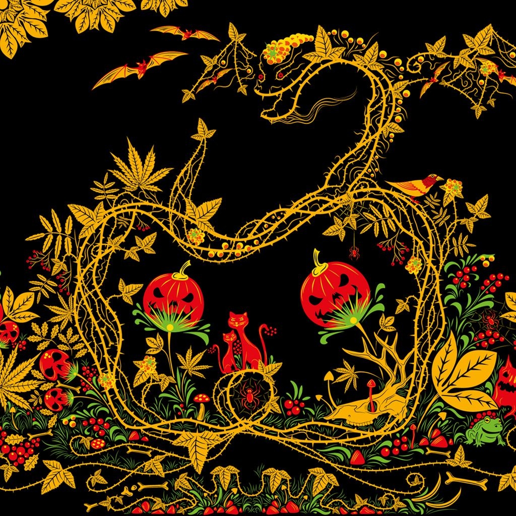 1030x1030 Halloween Khokhloma free psychedelic wallpaper, Phone