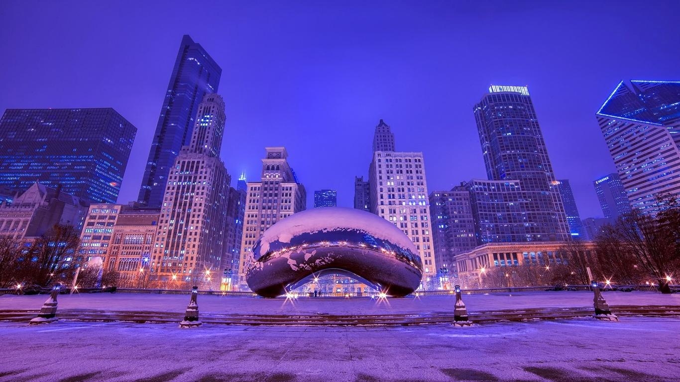 1370x770 The Bean On A Winter Night (Millennium Park, Chicago) HD Wallpaper, Desktop