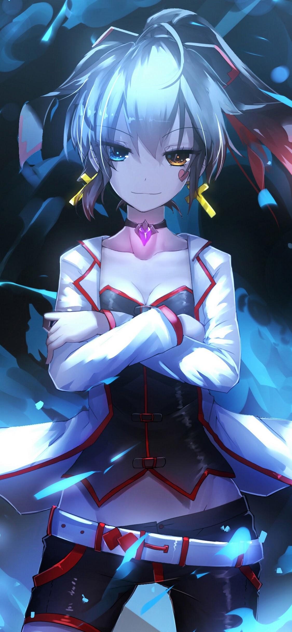 1130x2440 Anime Girl Blue Flame Pixiv Fantasia 4K 3840x2160 Wallpaper, Phone